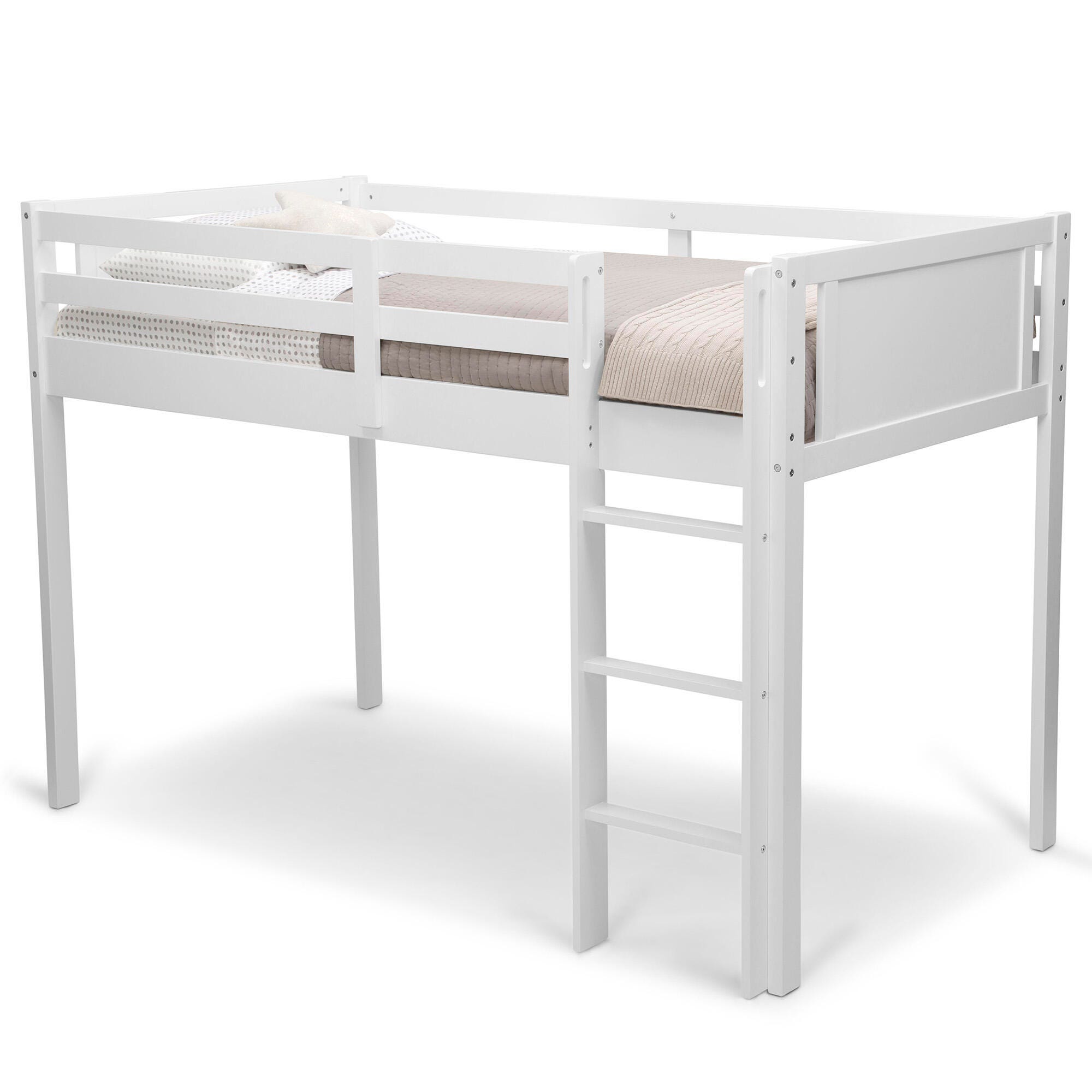 Delta Children Twin Low Loft Bed With Guardrail And Ladder, White, White, large