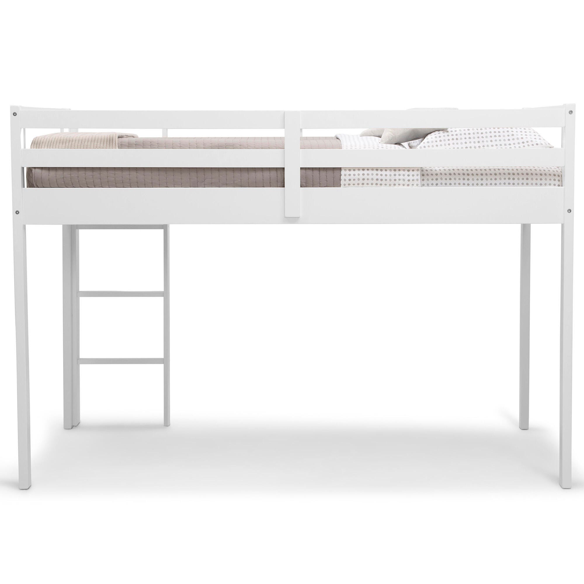 Delta Children Twin Low Loft Bed With Guardrail And Ladder, White, White, large