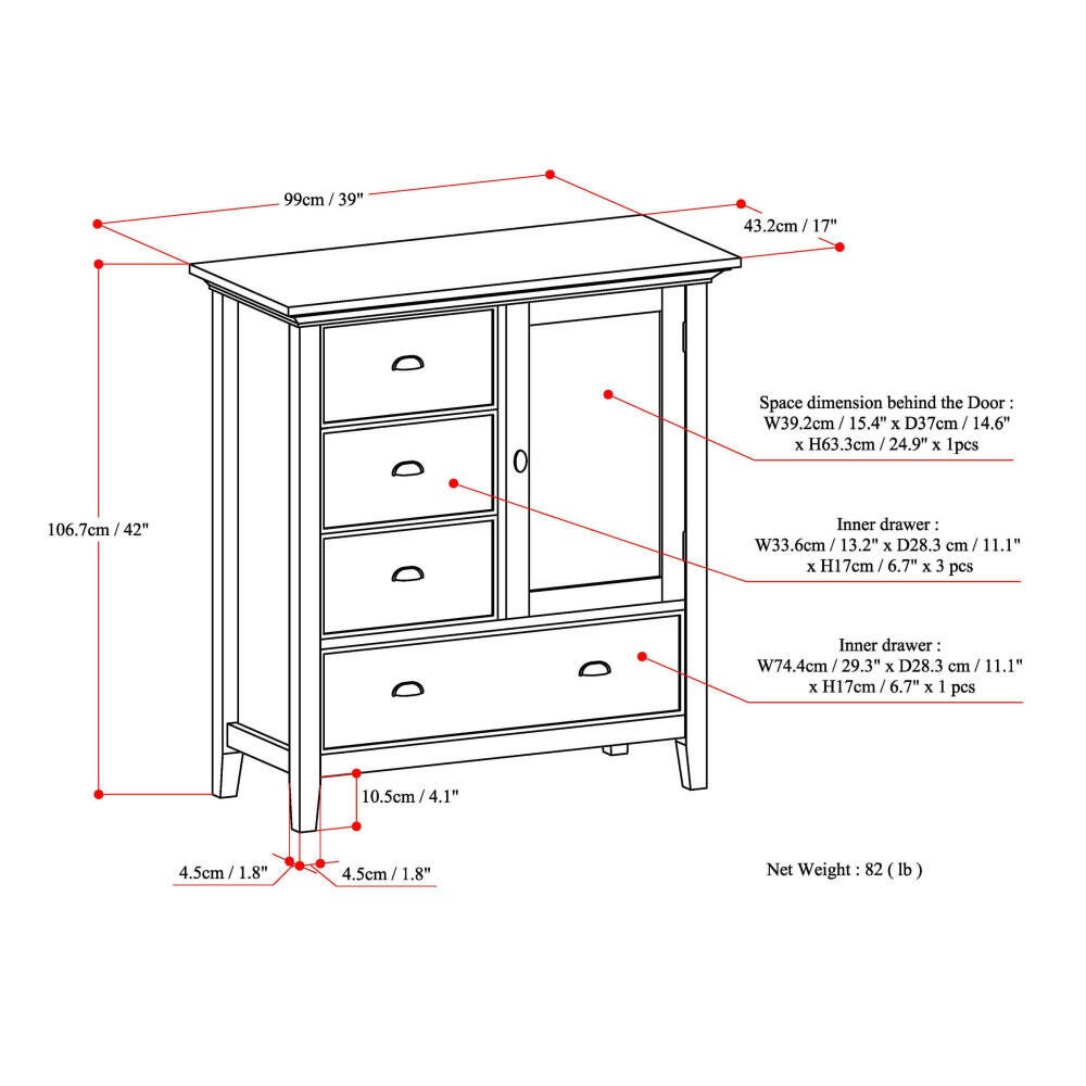 Simpli Home Redmond Solid Wood Medium Storage Cabinet, Gray, large