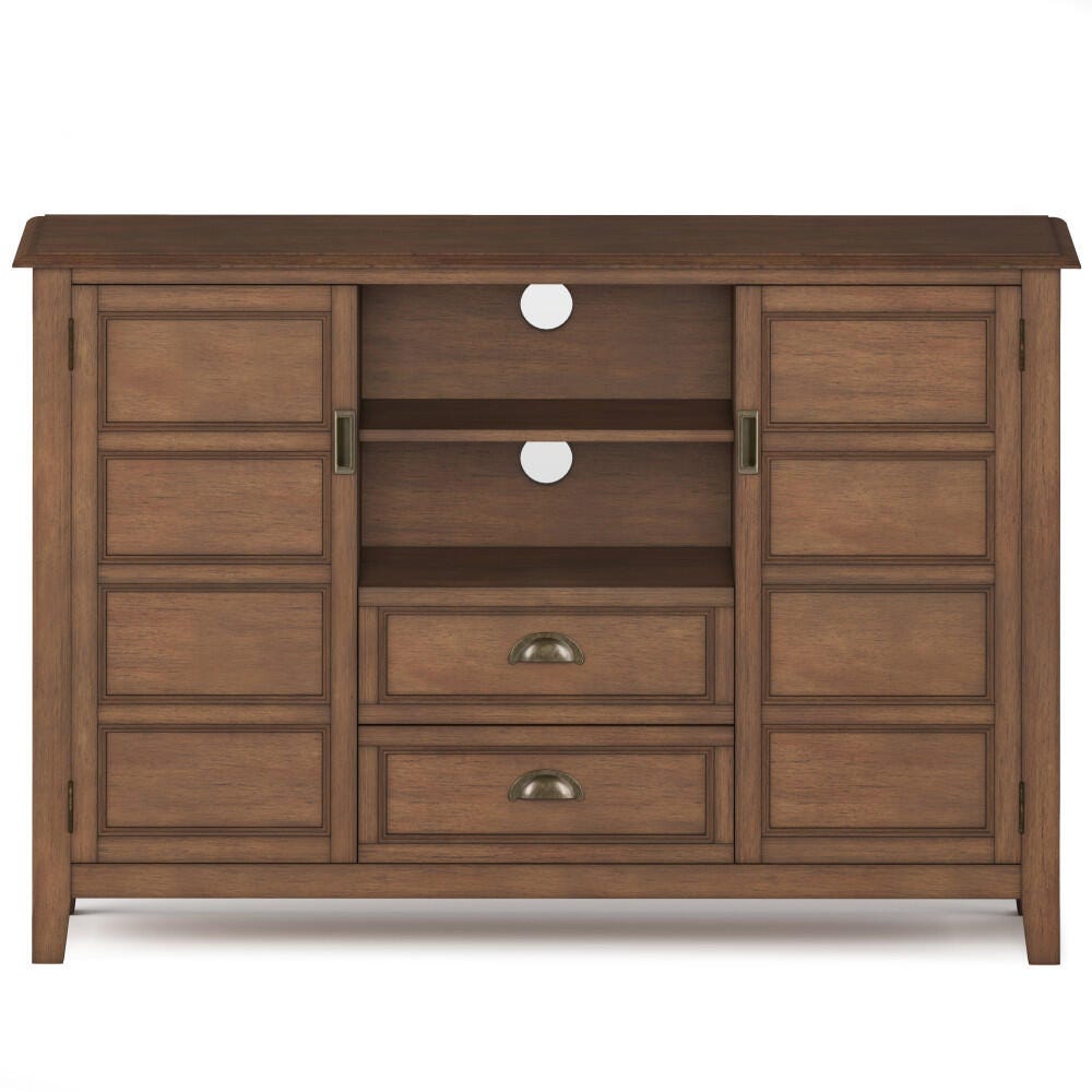 Simpli Home Burlington Solid Wood 54 inch Wide Traditional TV Media Stand, Rustic Aged Brown, large