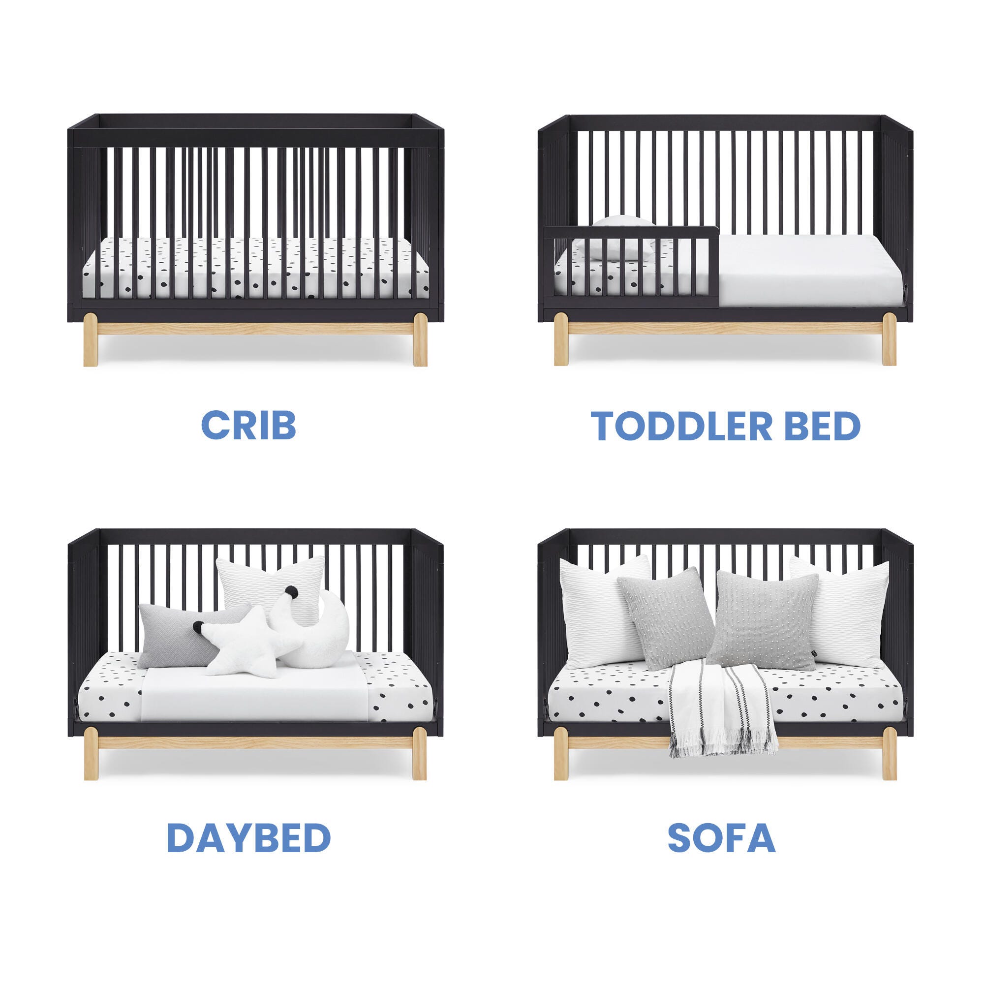 Delta Children Poppy 4-in-1 Convertible Crib, Midnight Gray/Natural, large
