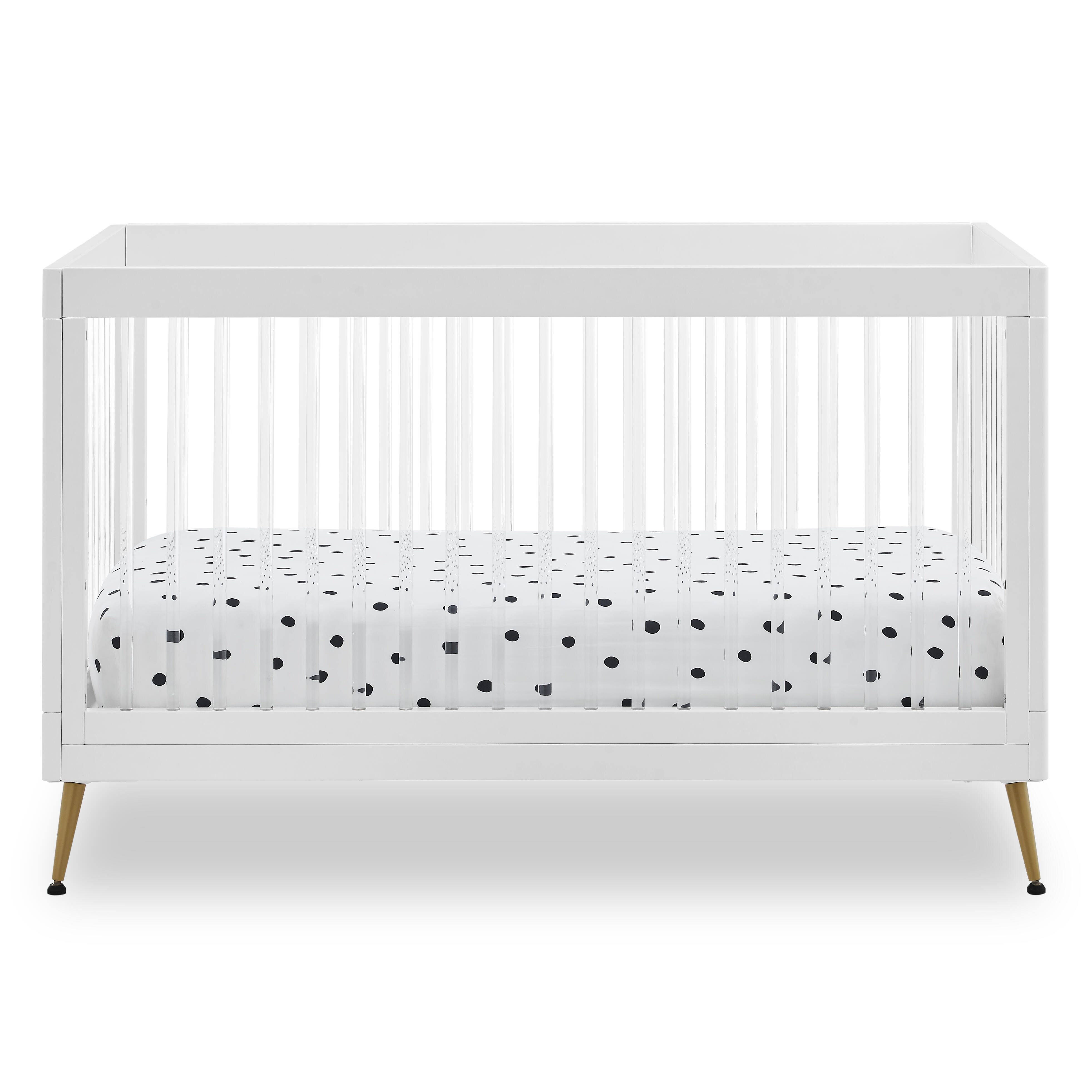 Delta Children Sloane 4-in-1 Acrylic Convertible Crib - Includes Conversion Rails, Bianca White/Bronze, large