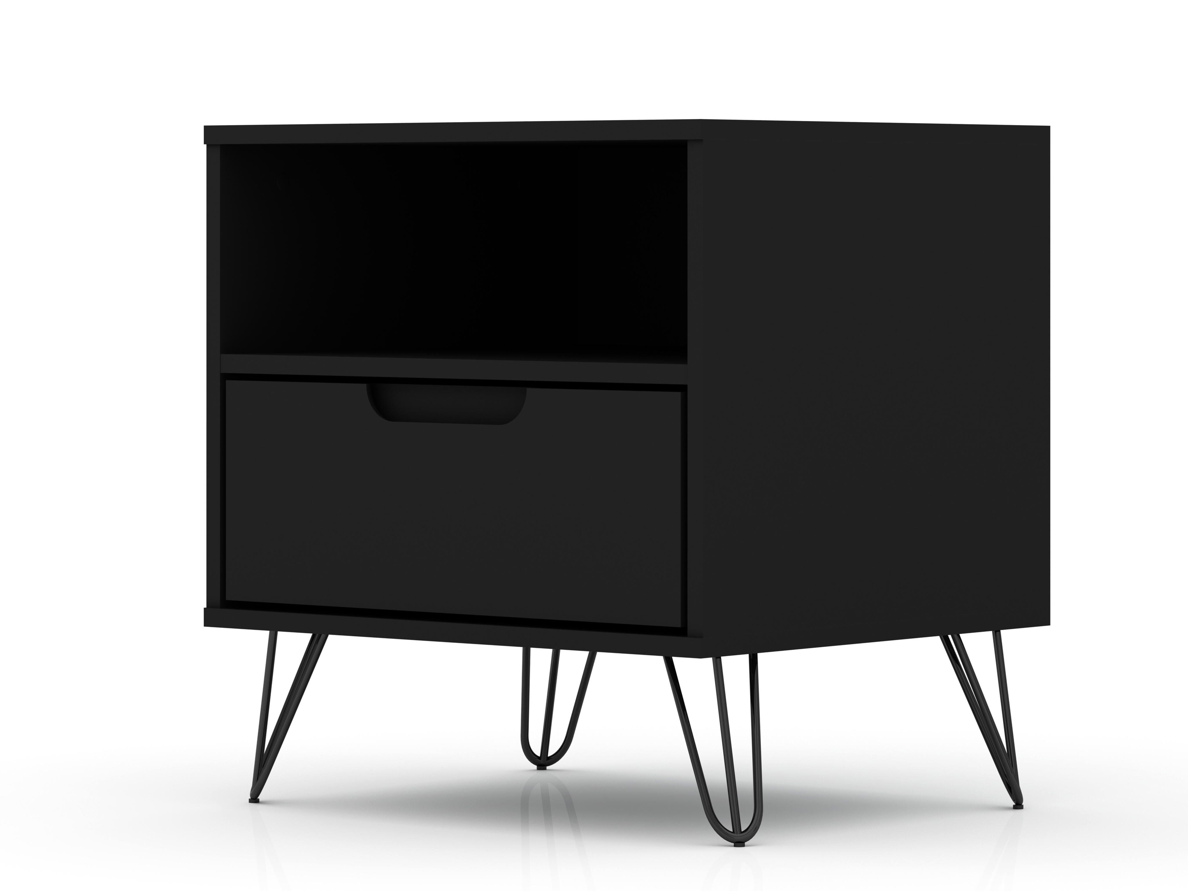 Modern One Drawer Nightstand, Black, large