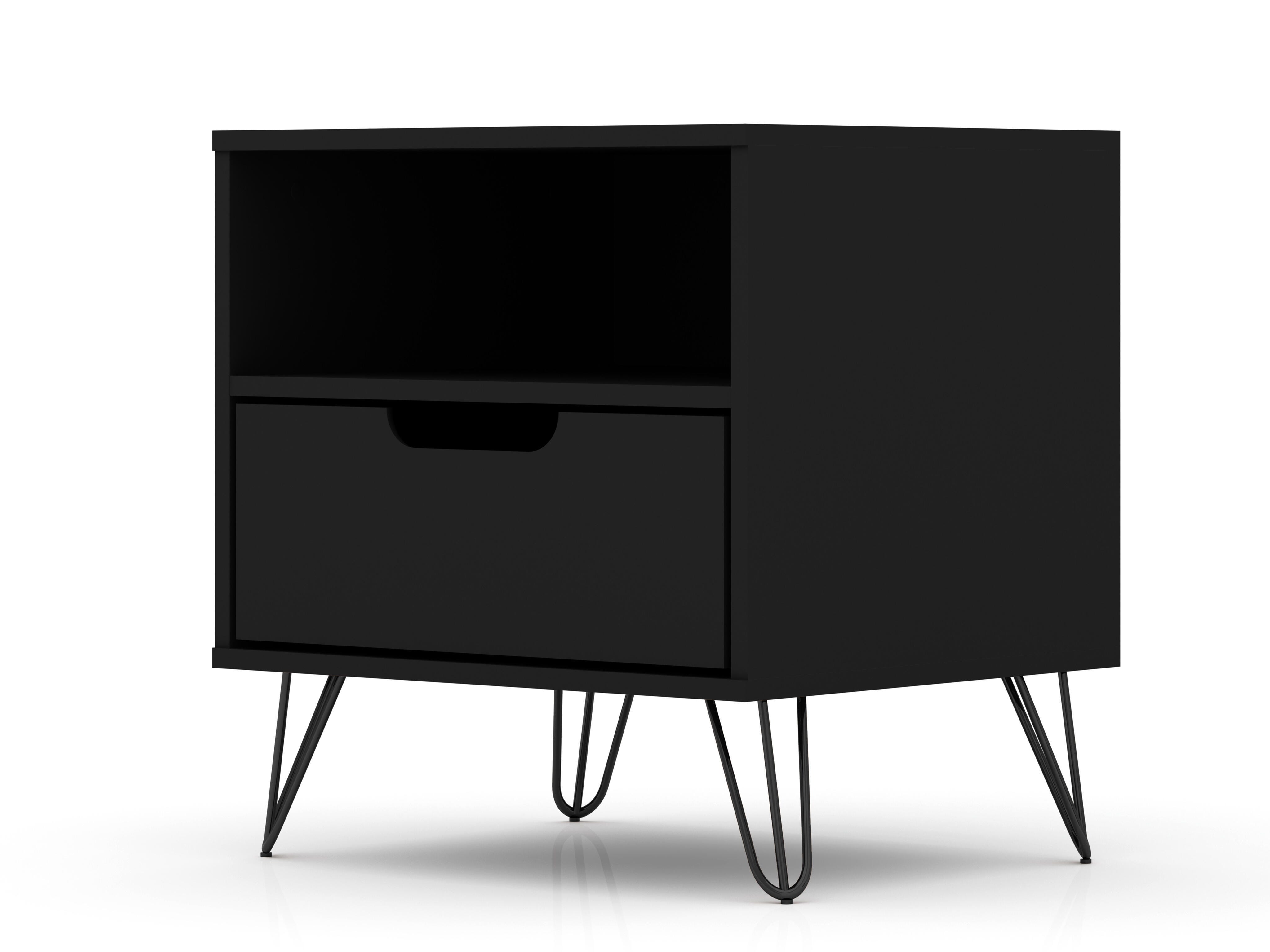 Modern One Drawer Nightstand, Black, large