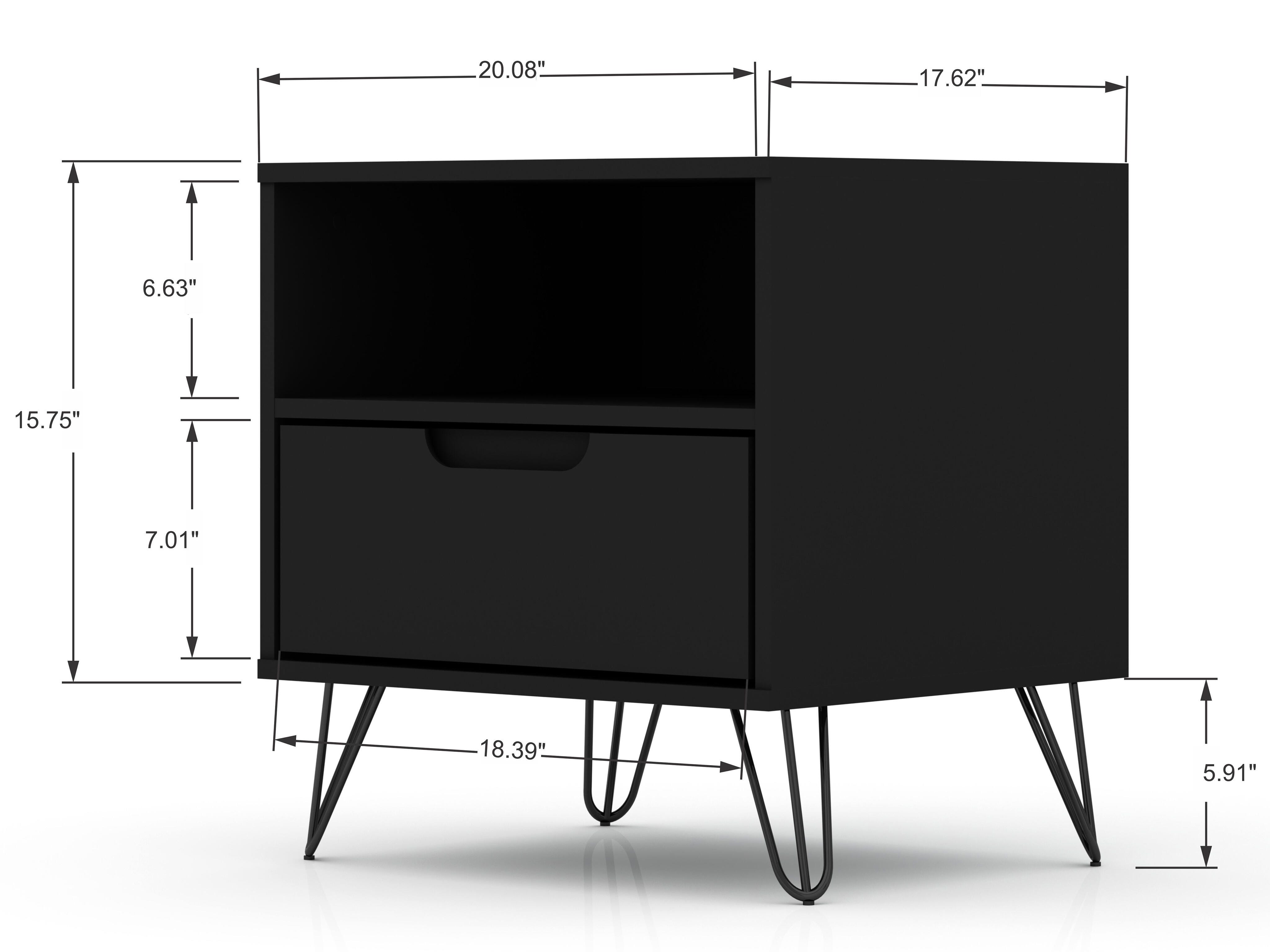 Modern One Drawer Nightstand, Black, large