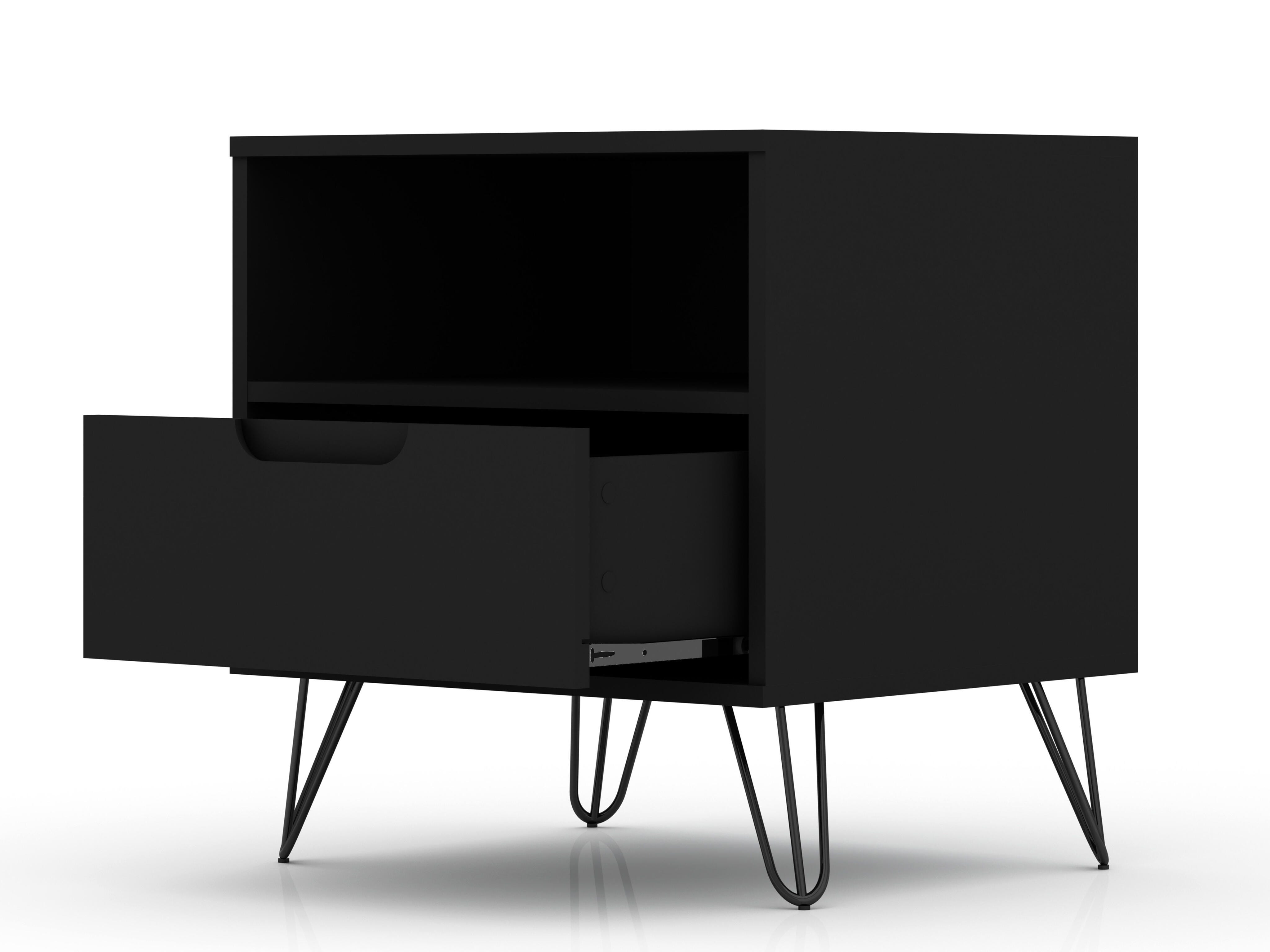 Modern One Drawer Nightstand, Black, large