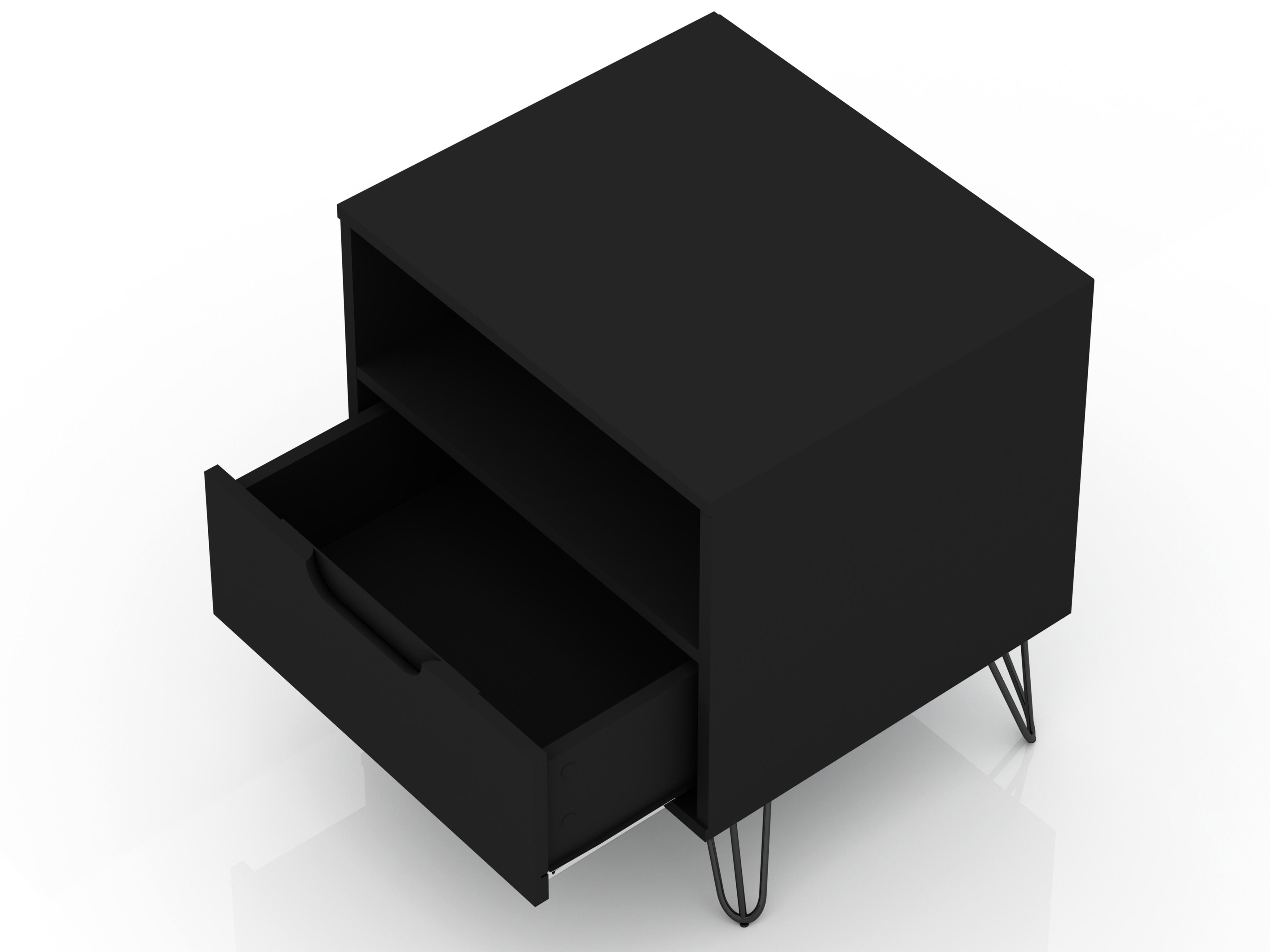 Modern One Drawer Nightstand, Black, large