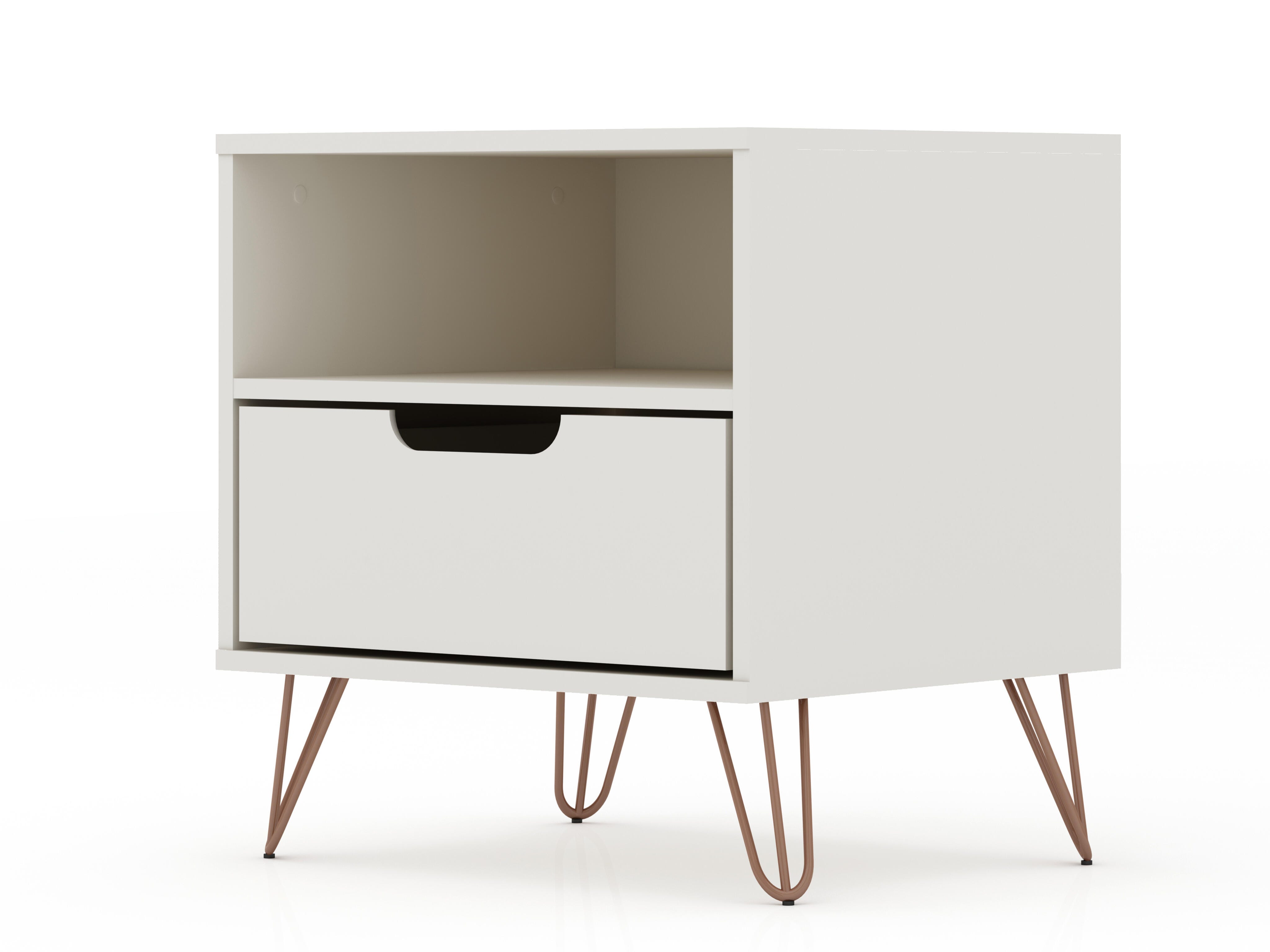 Modern One Drawer Nightstand, White, large