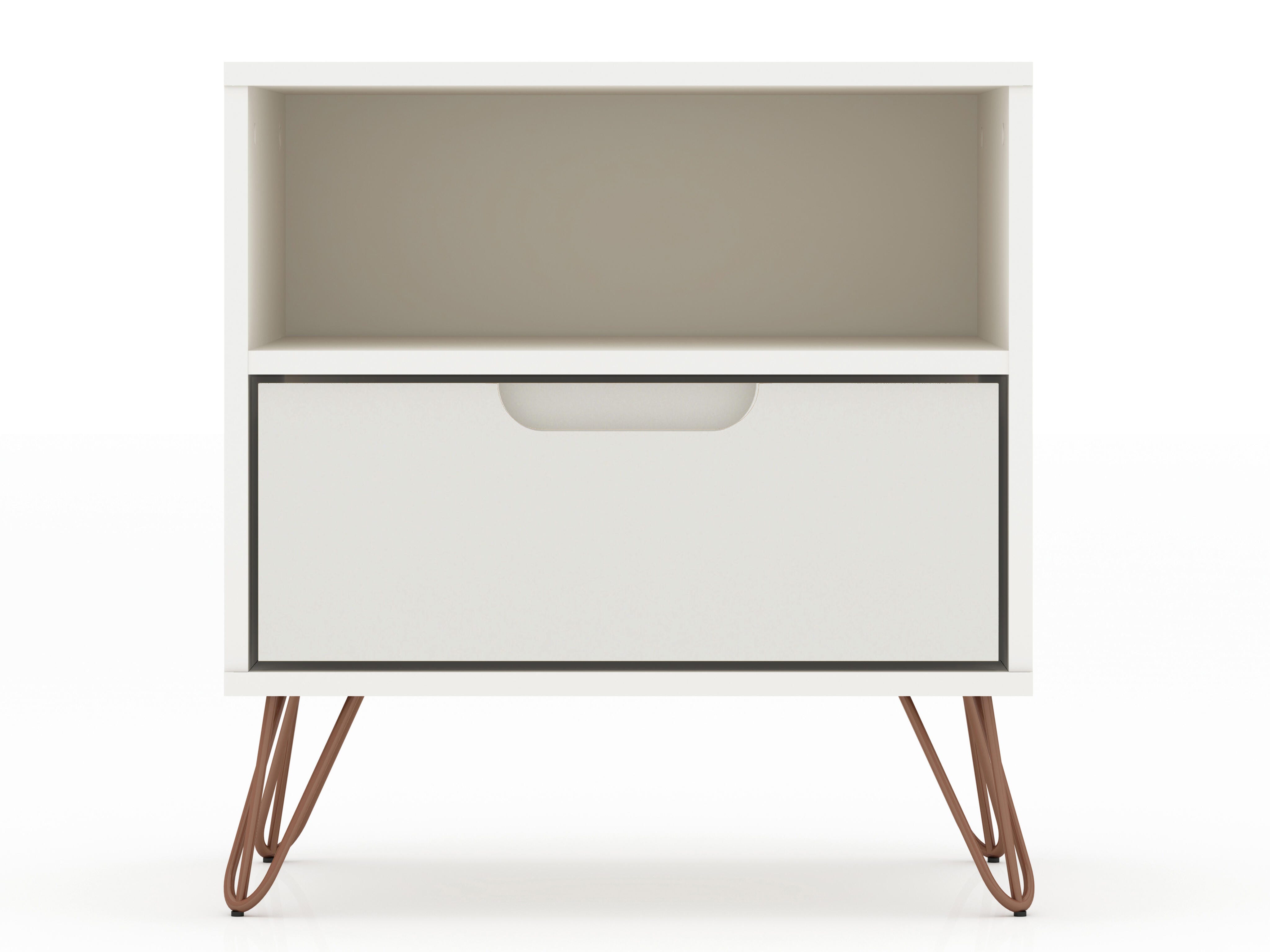 Modern One Drawer Nightstand, White, large