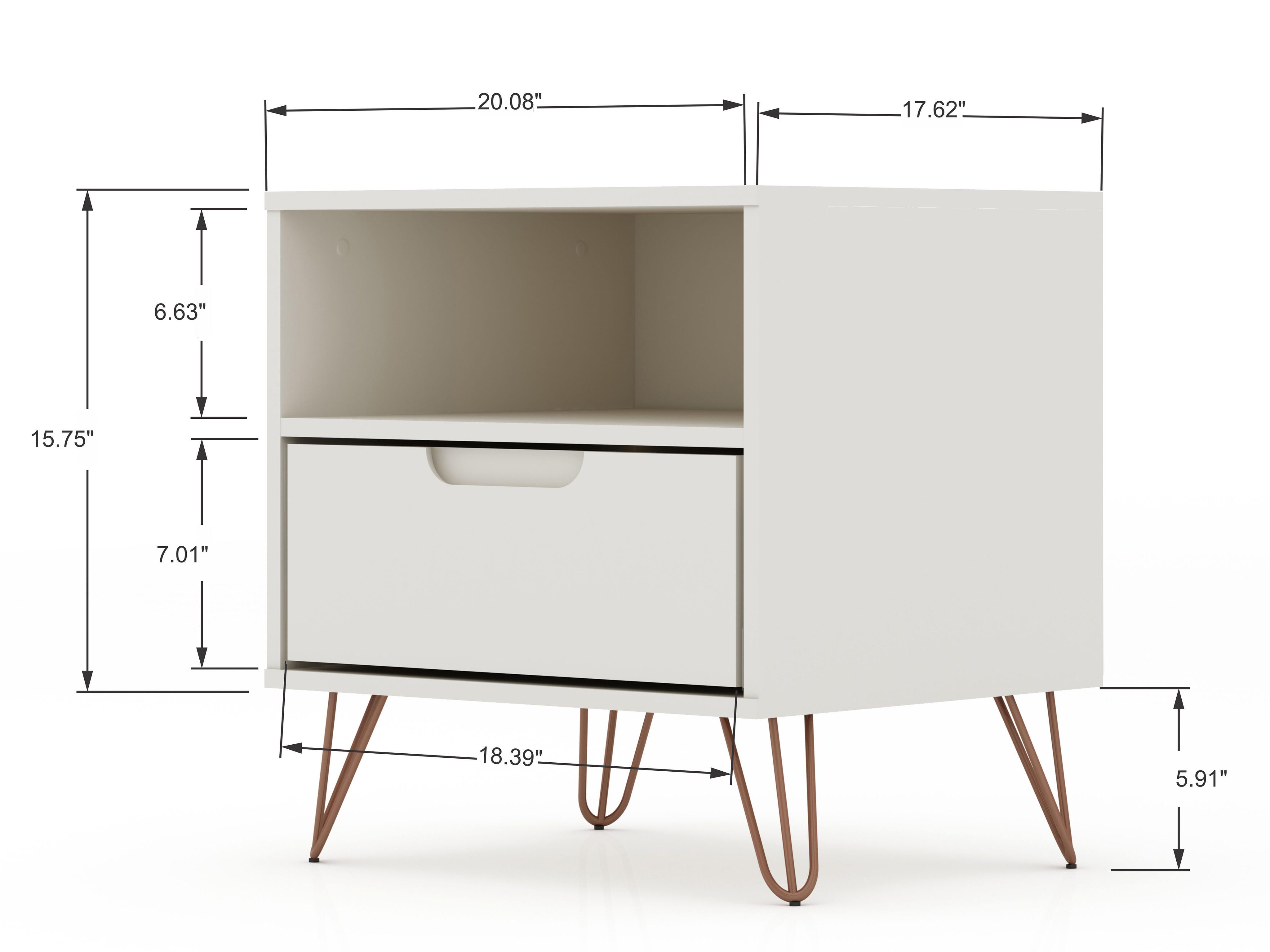 Modern One Drawer Nightstand, White, large