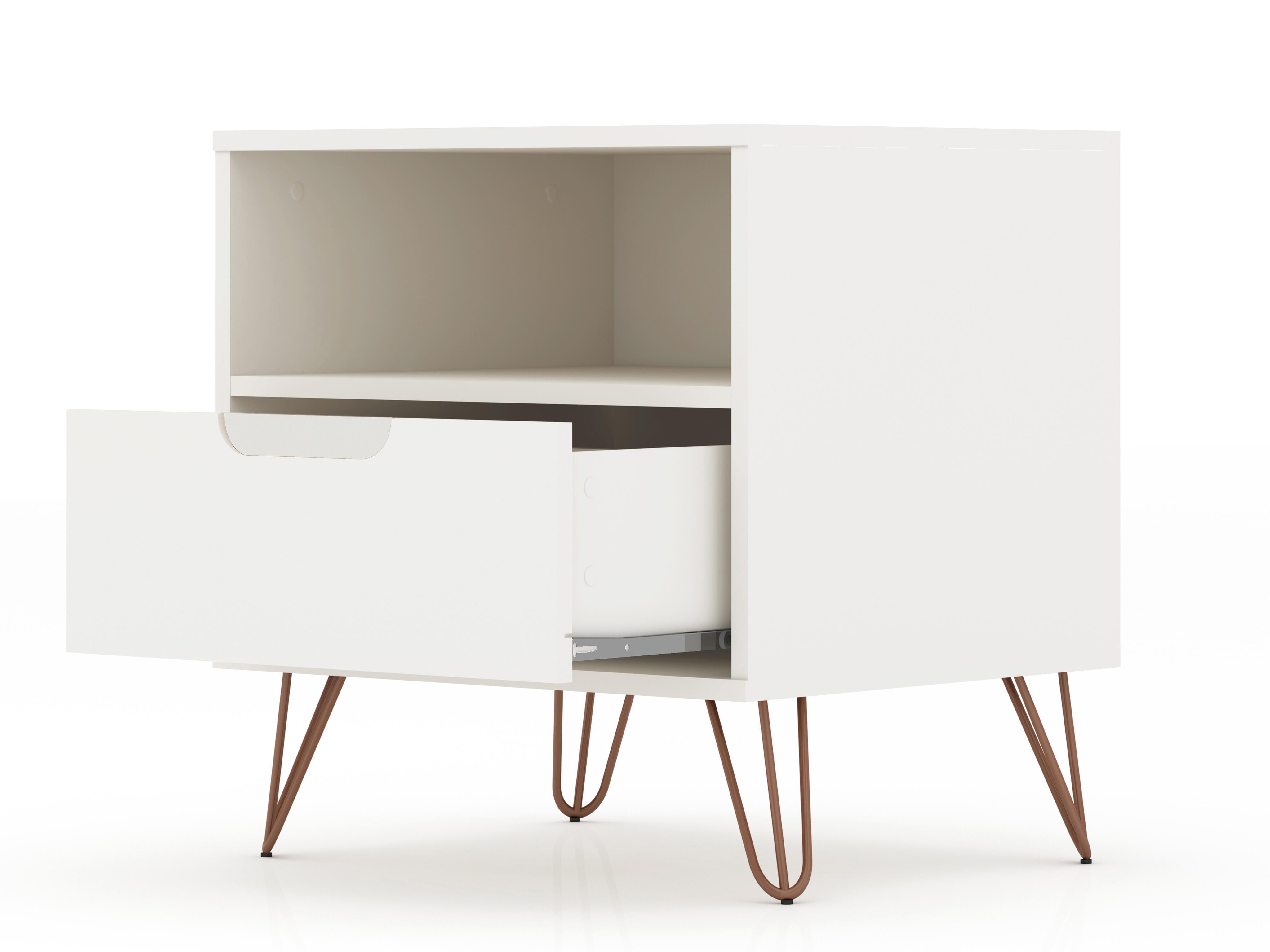Modern One Drawer Nightstand, White, large