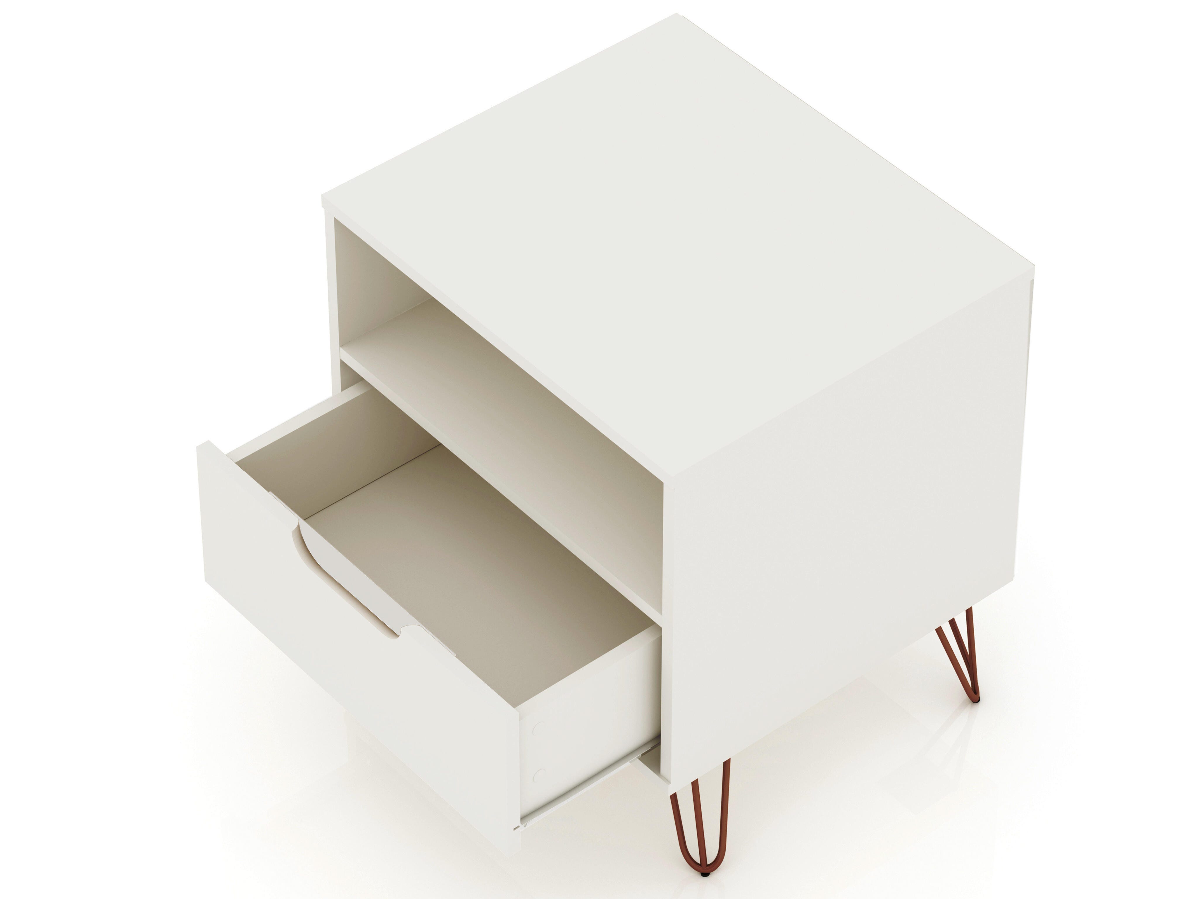 Modern One Drawer Nightstand, White, large