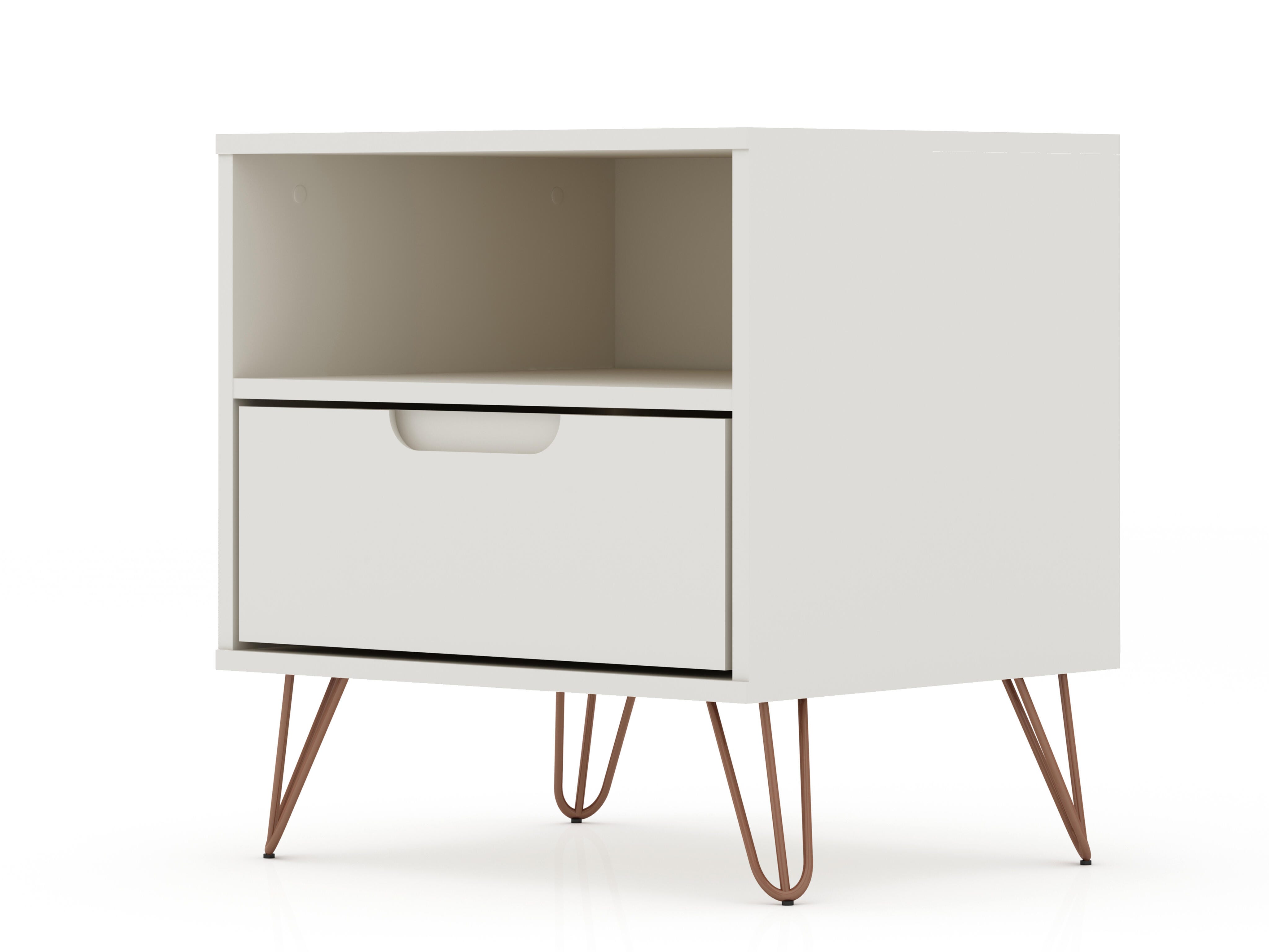 Modern One Drawer Nightstand, White, large