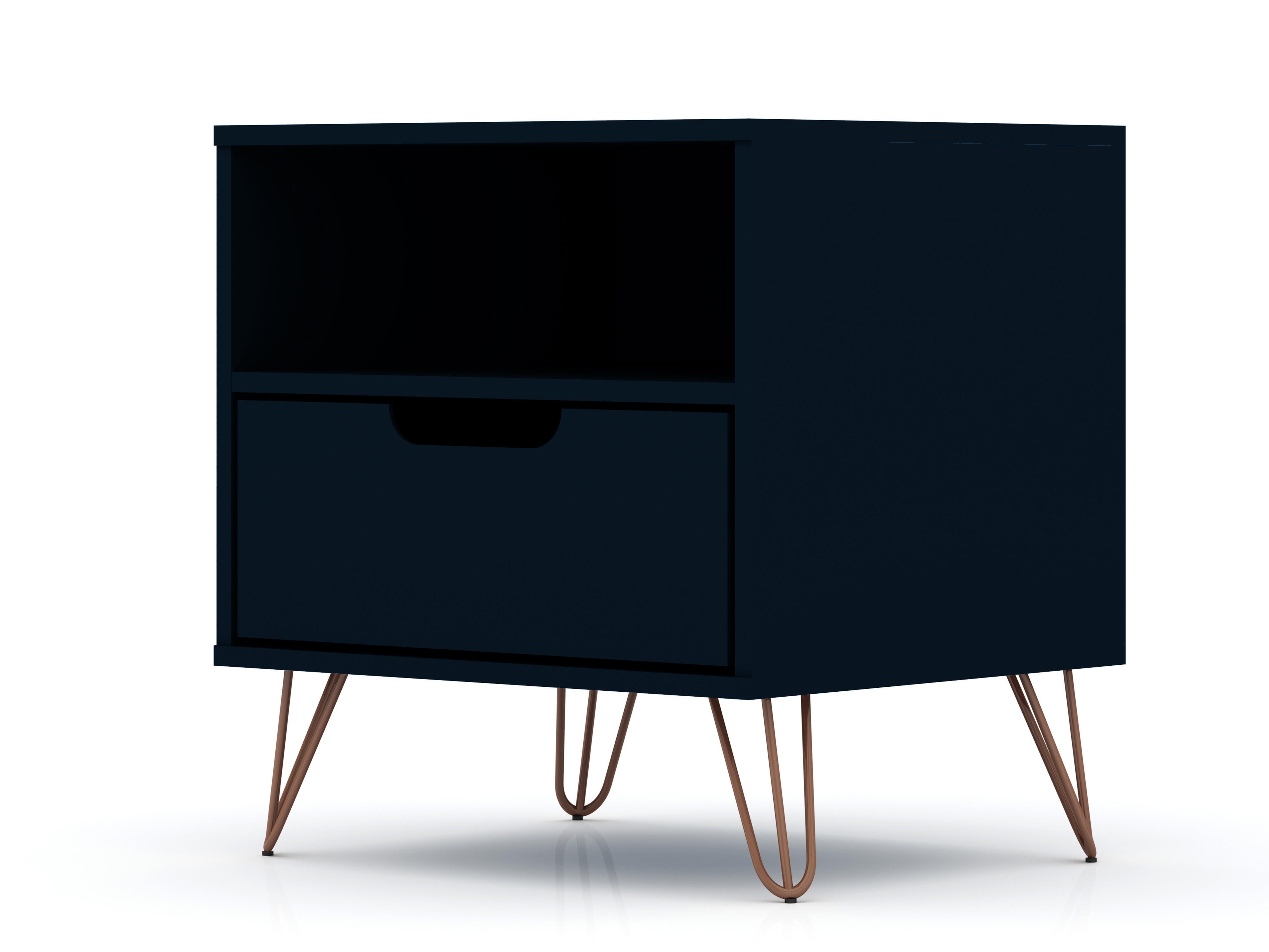 Modern One Drawer Nightstand, Blue, large