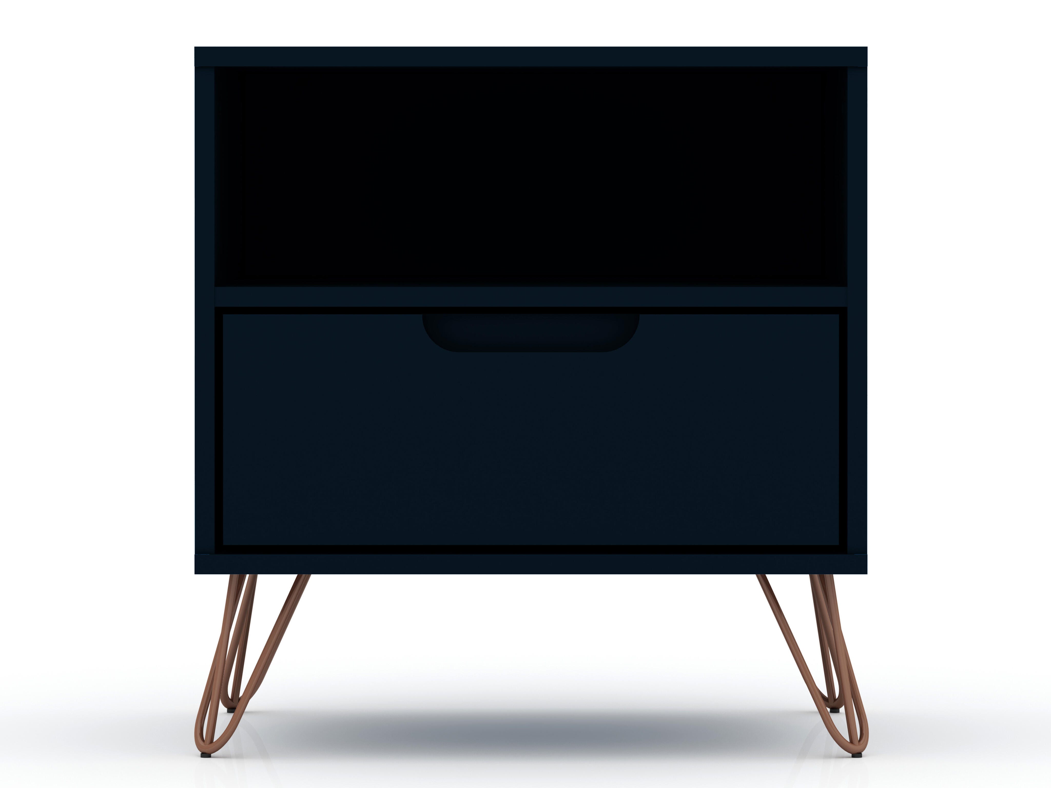 Modern One Drawer Nightstand, Blue, large