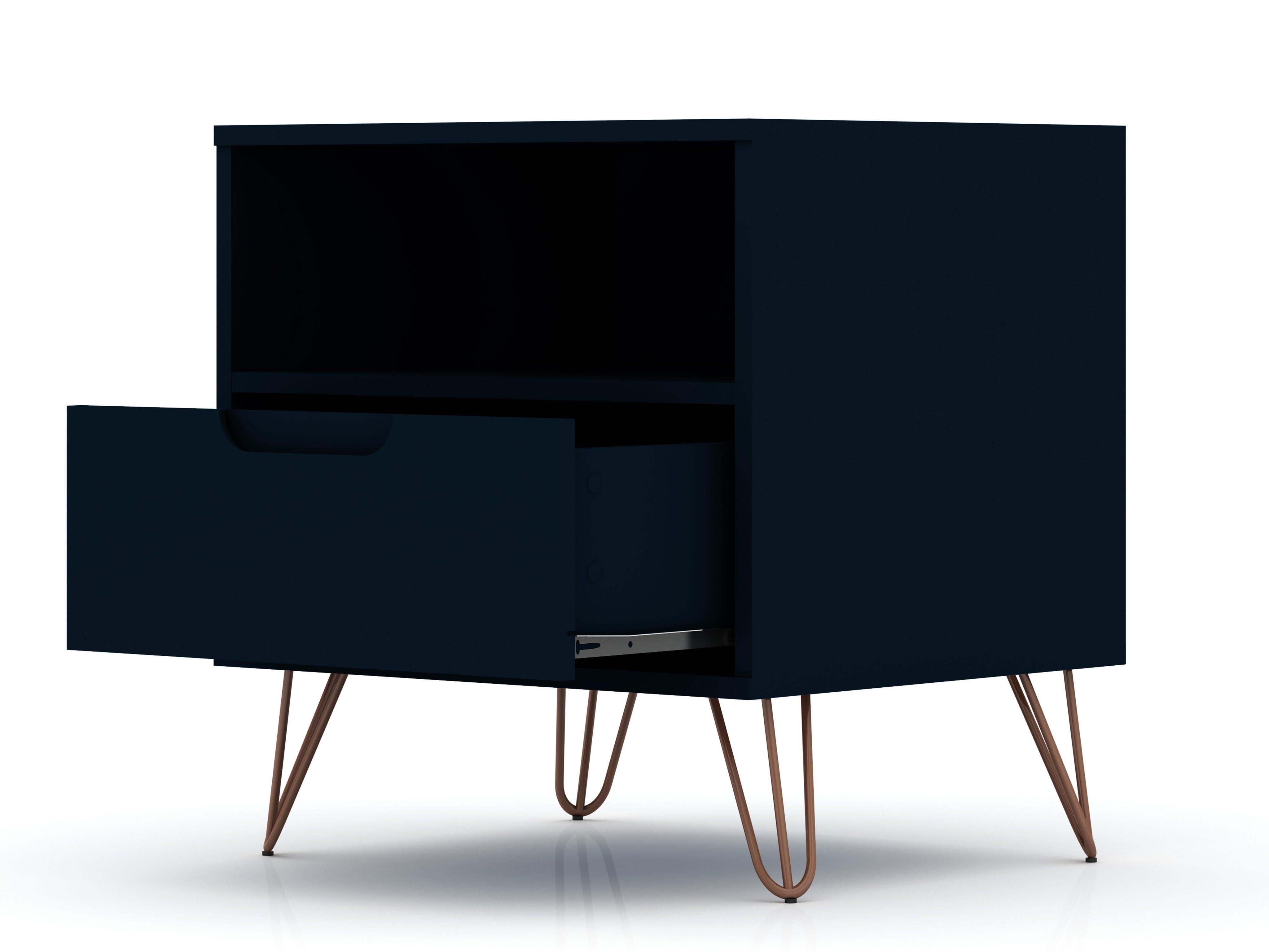 Modern One Drawer Nightstand, Blue, large