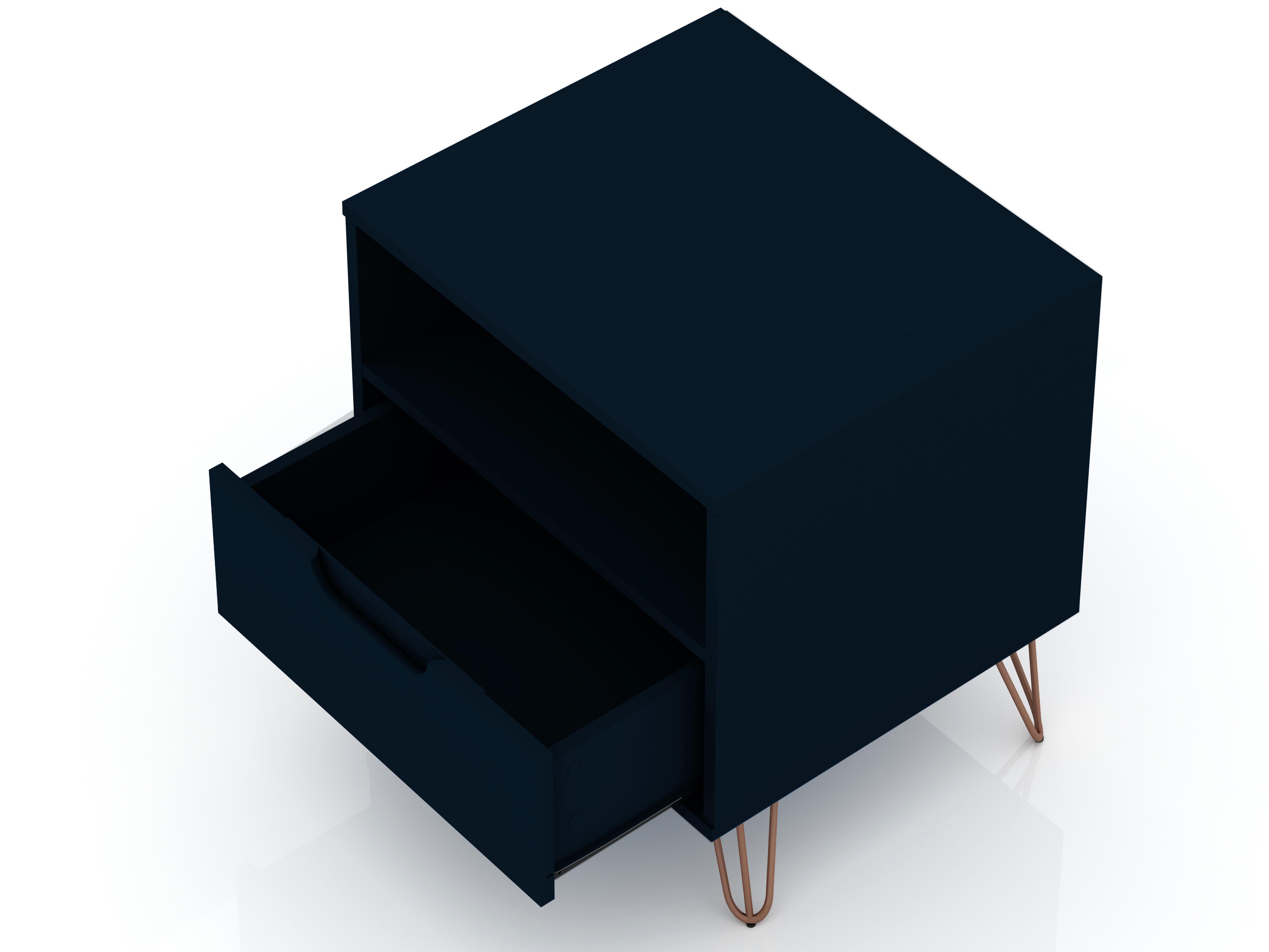 Modern One Drawer Nightstand, Blue, large