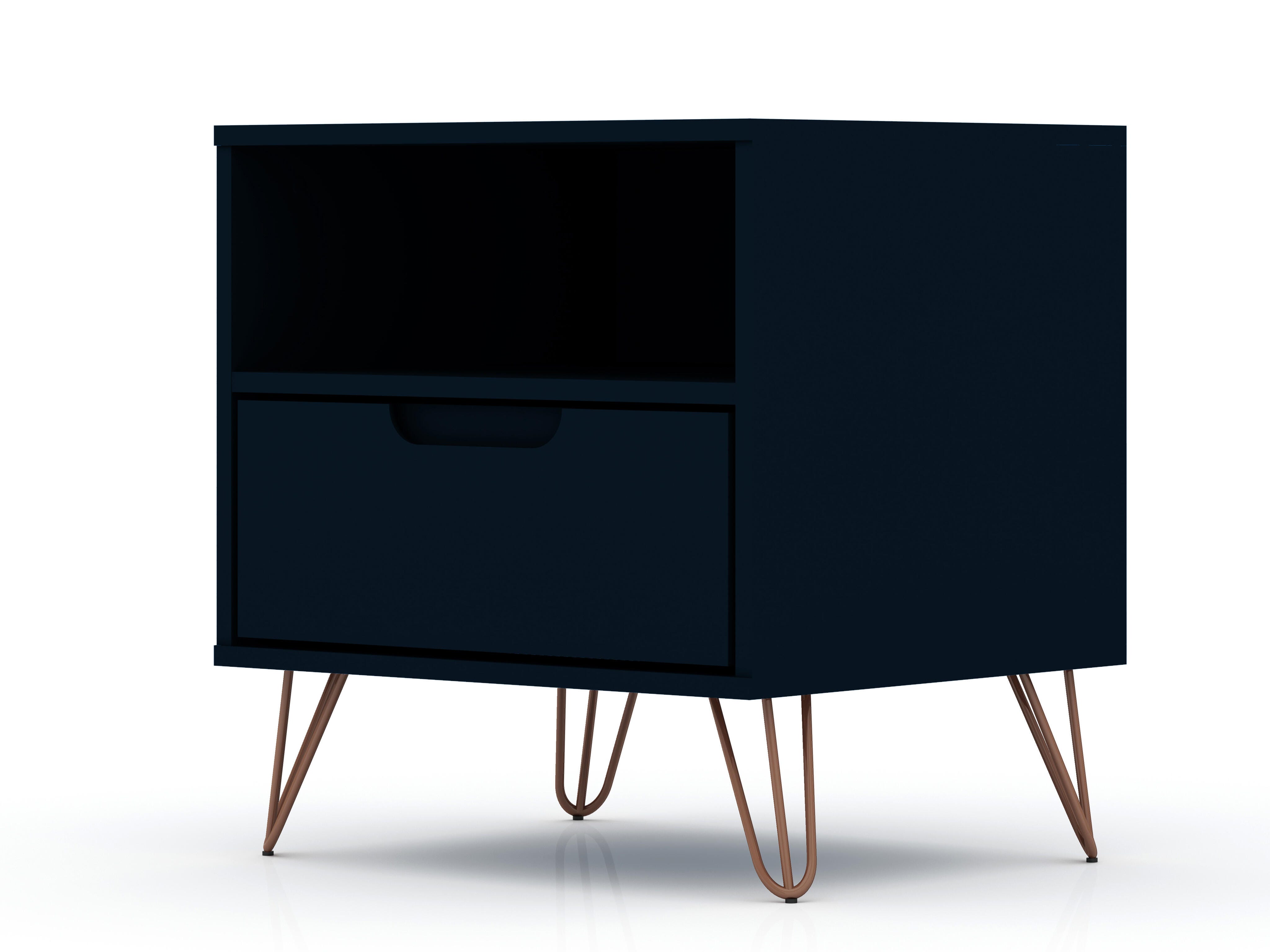 Modern One Drawer Nightstand, Blue, large