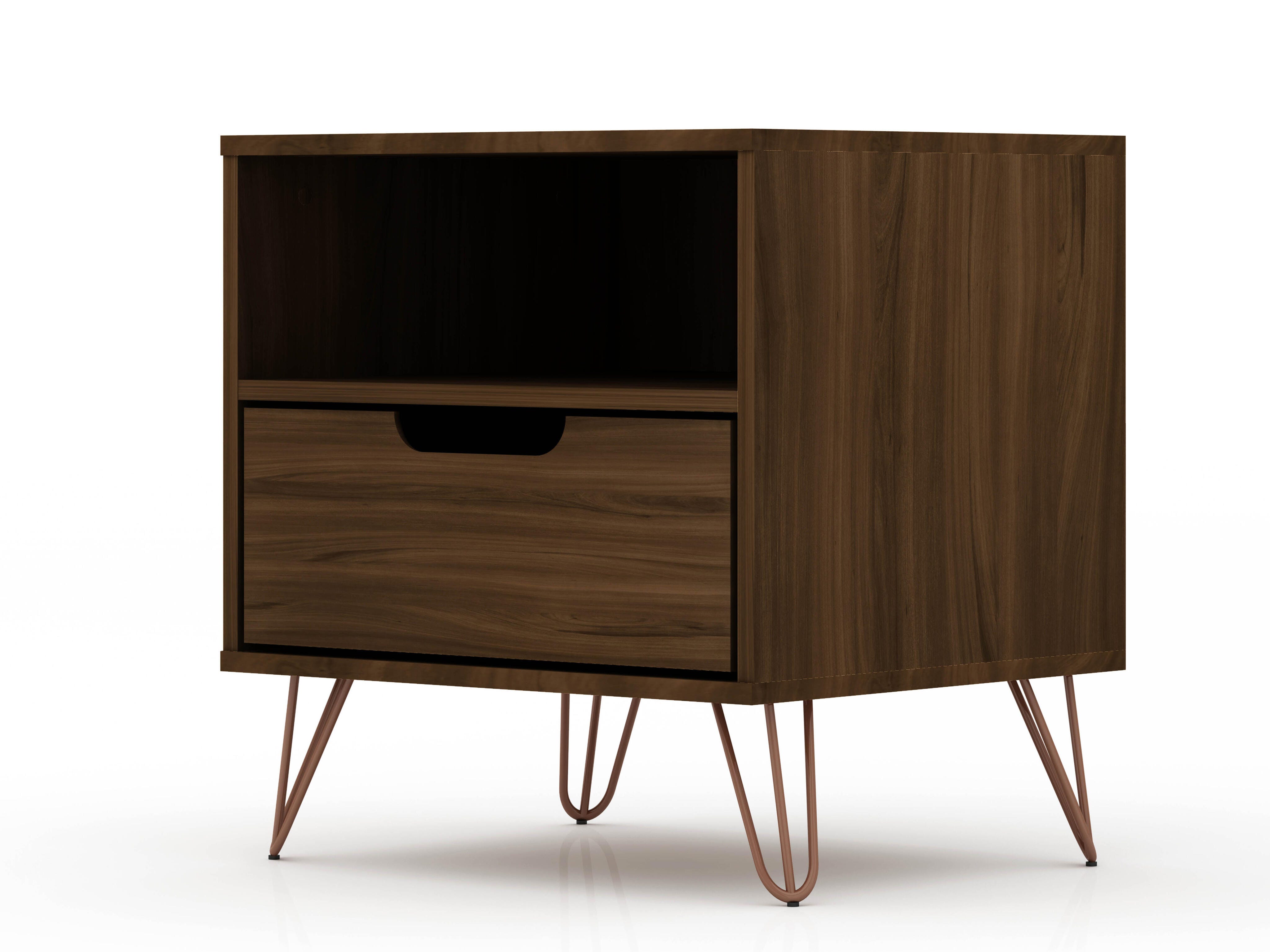 Modern One Drawer Nightstand, Brown, large