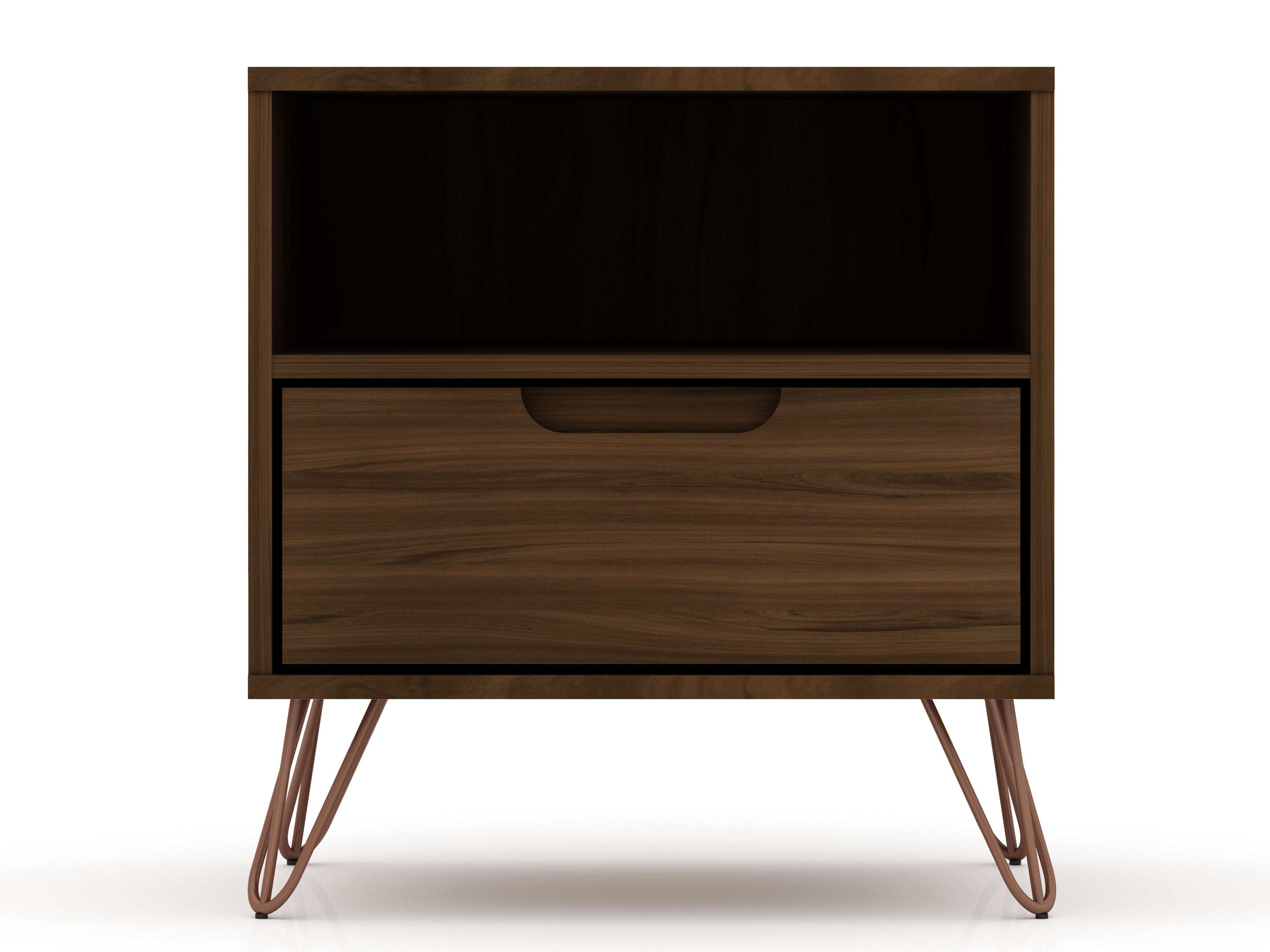 Modern One Drawer Nightstand, Brown, large