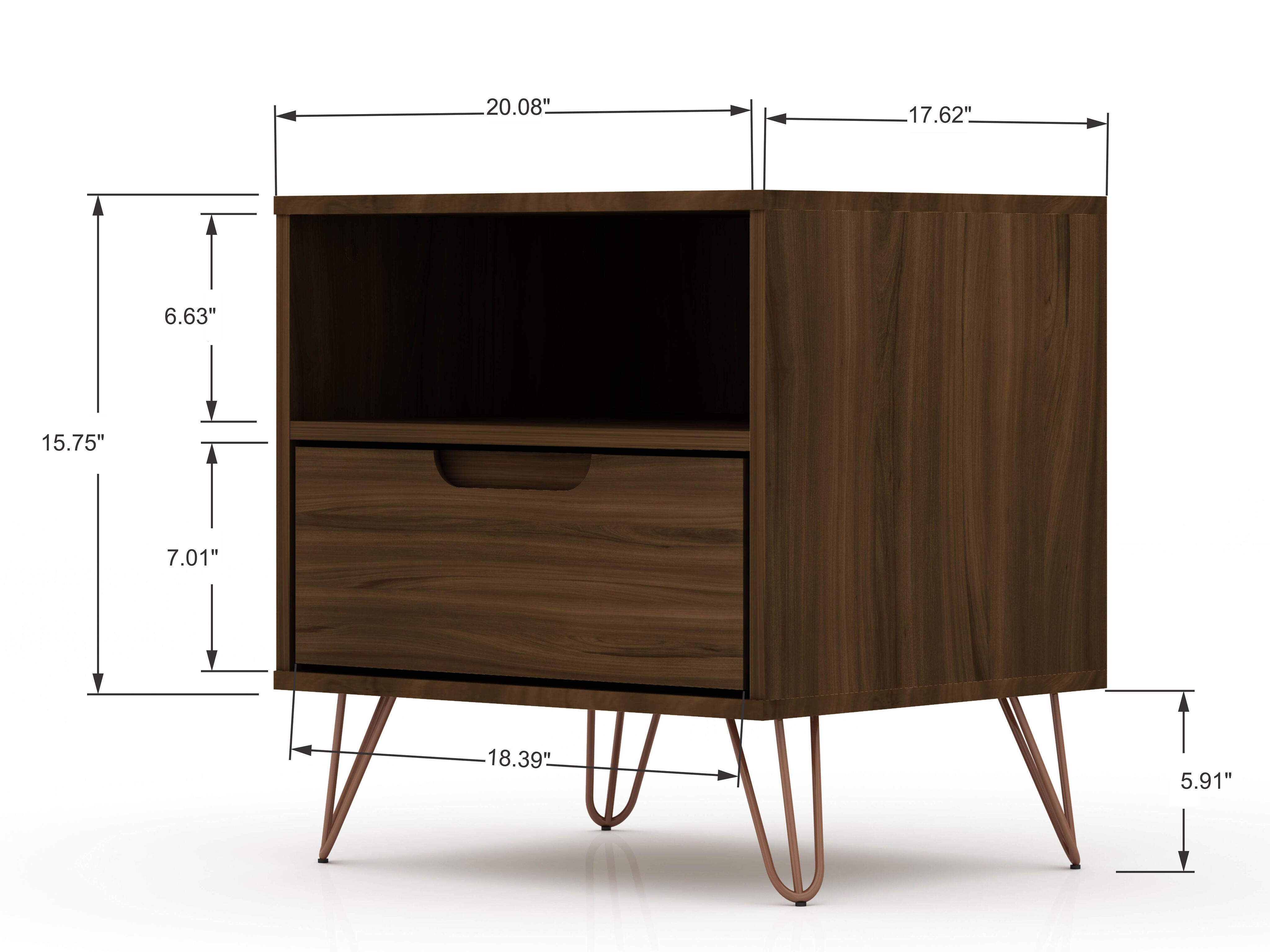 Modern One Drawer Nightstand, Brown, large