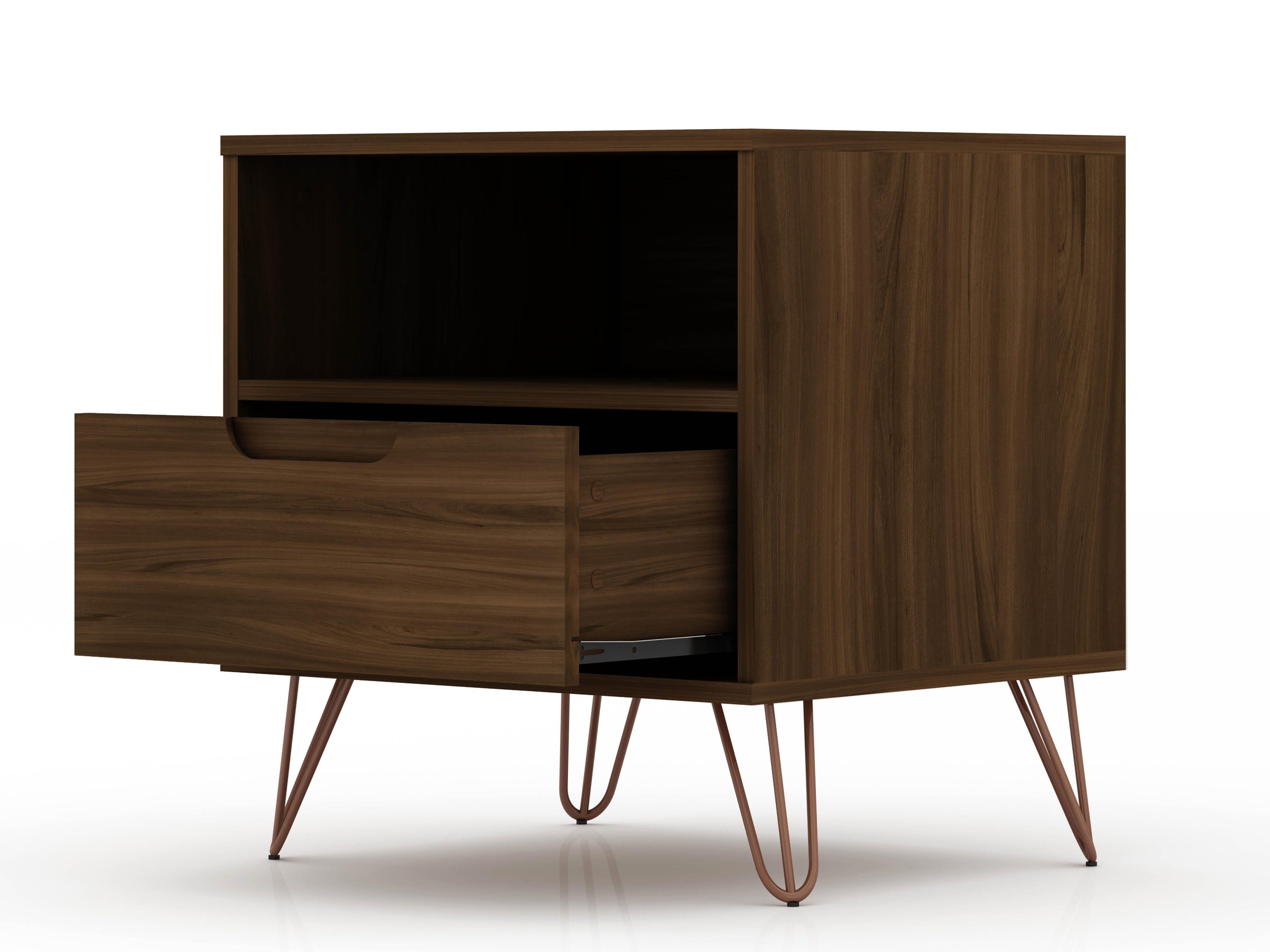 Modern One Drawer Nightstand, Brown, large