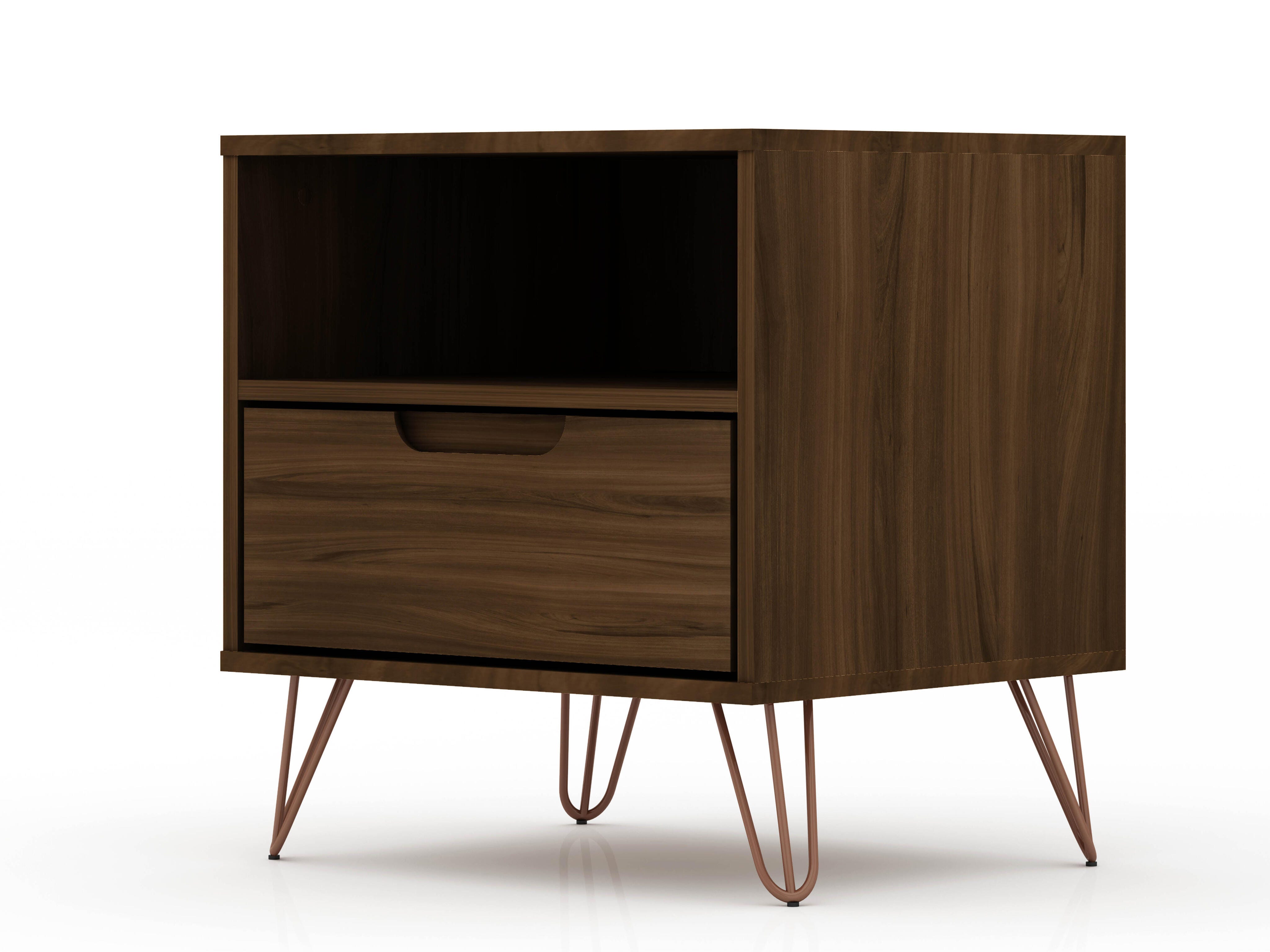 Modern One Drawer Nightstand, Brown, large