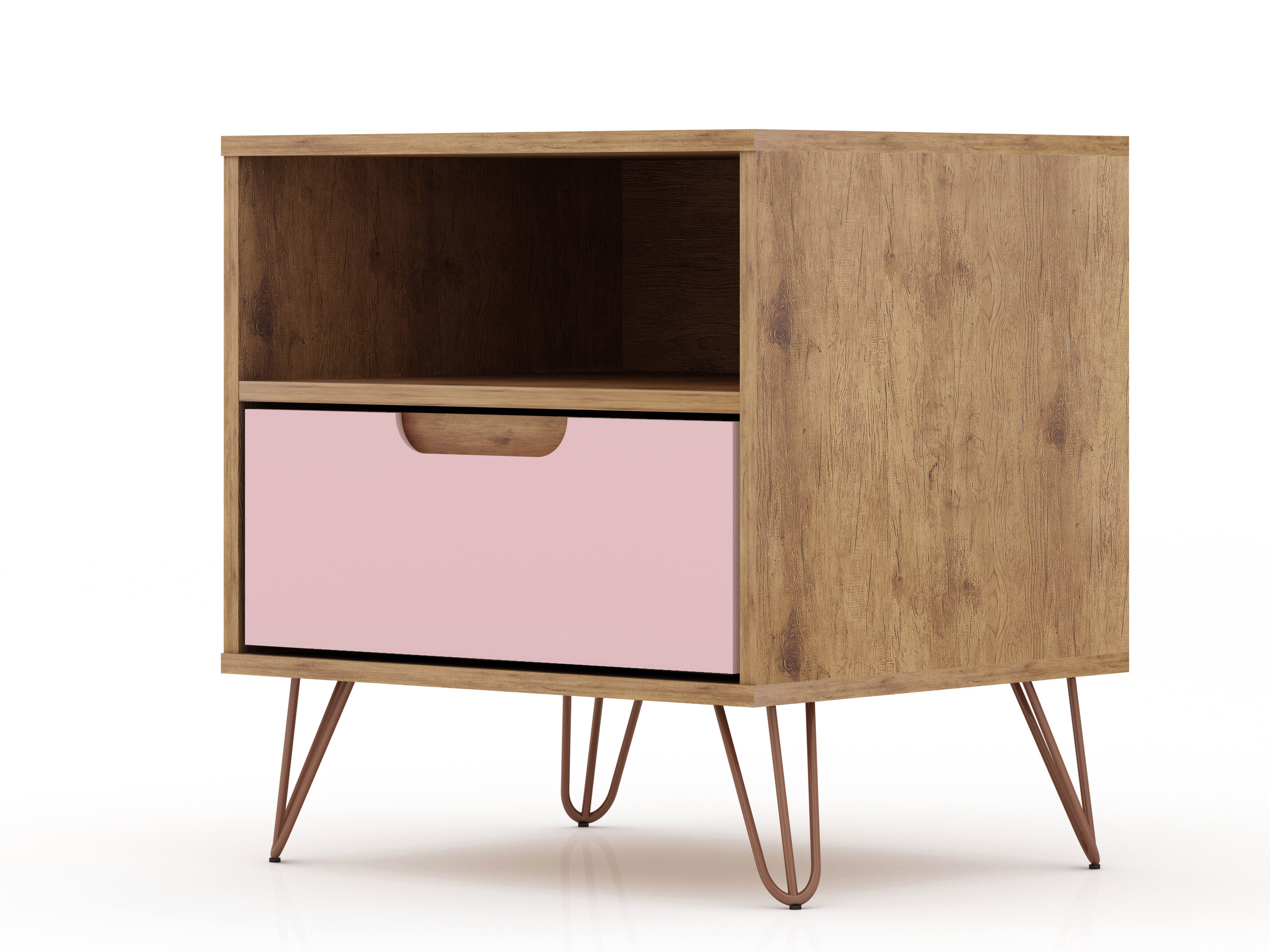 Modern One Drawer Nightstand, Natural/Rose Pink, large