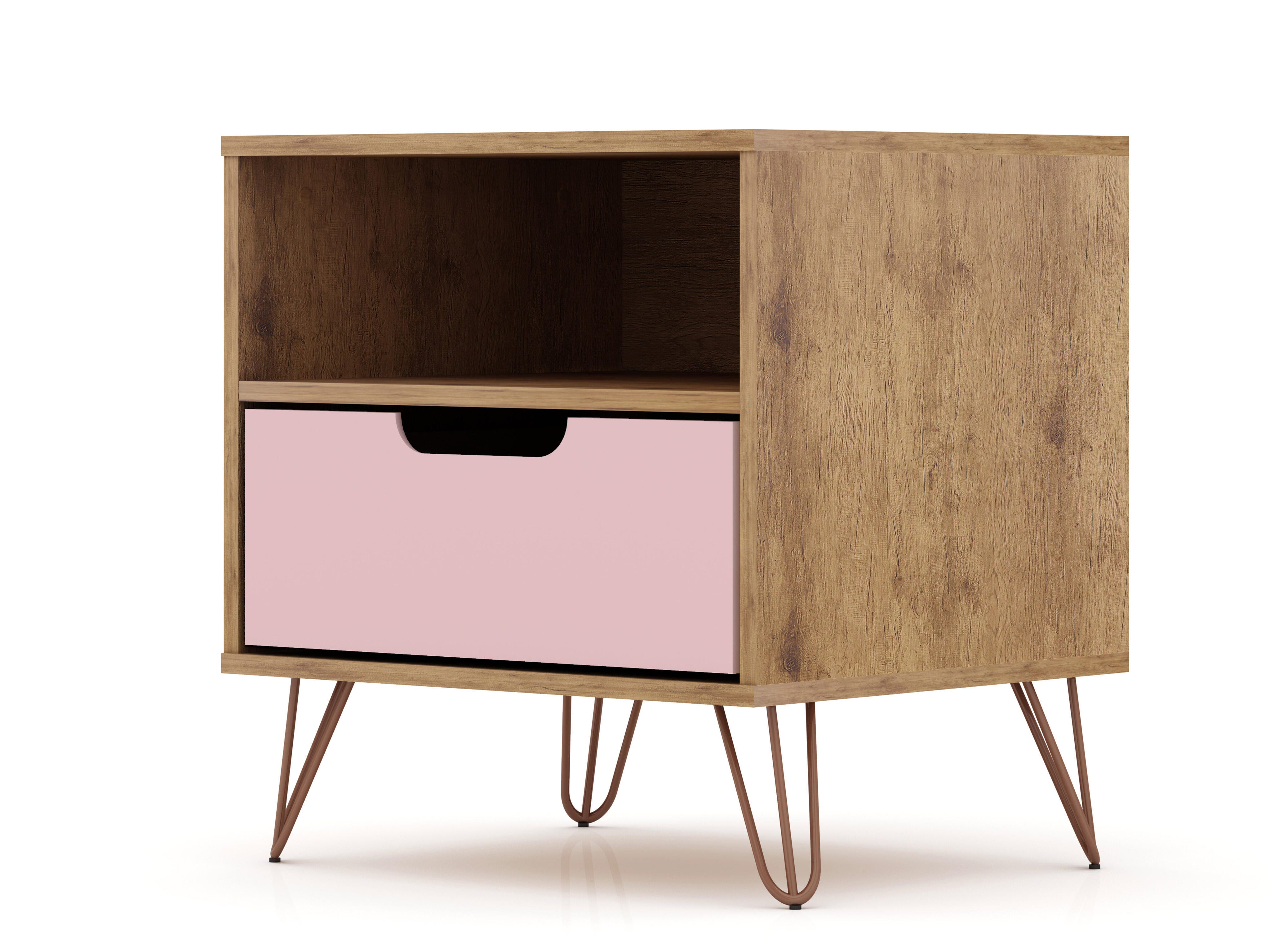 Modern One Drawer Nightstand, Natural/Rose Pink, large