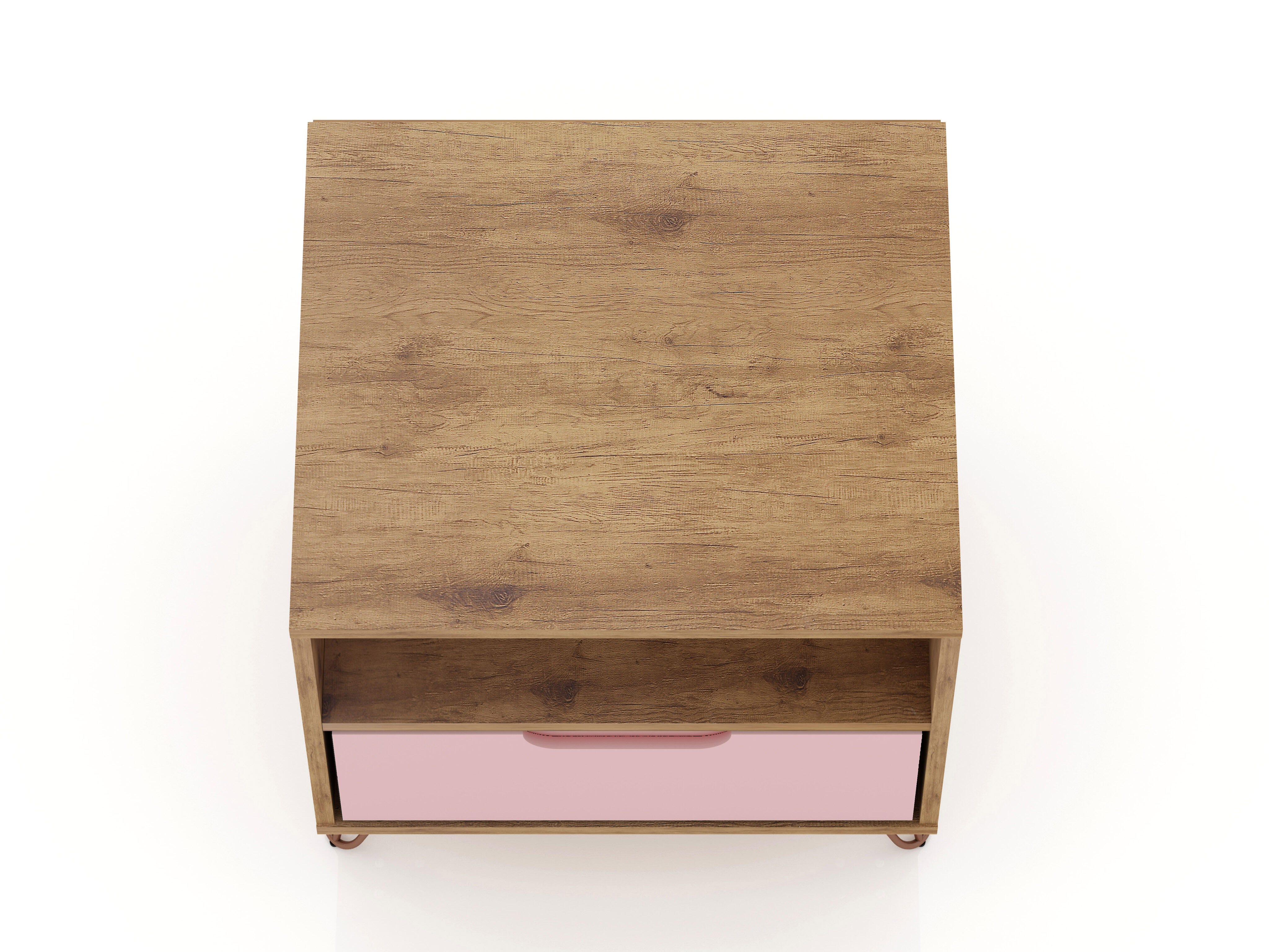 Modern One Drawer Nightstand, Natural/Rose Pink, large