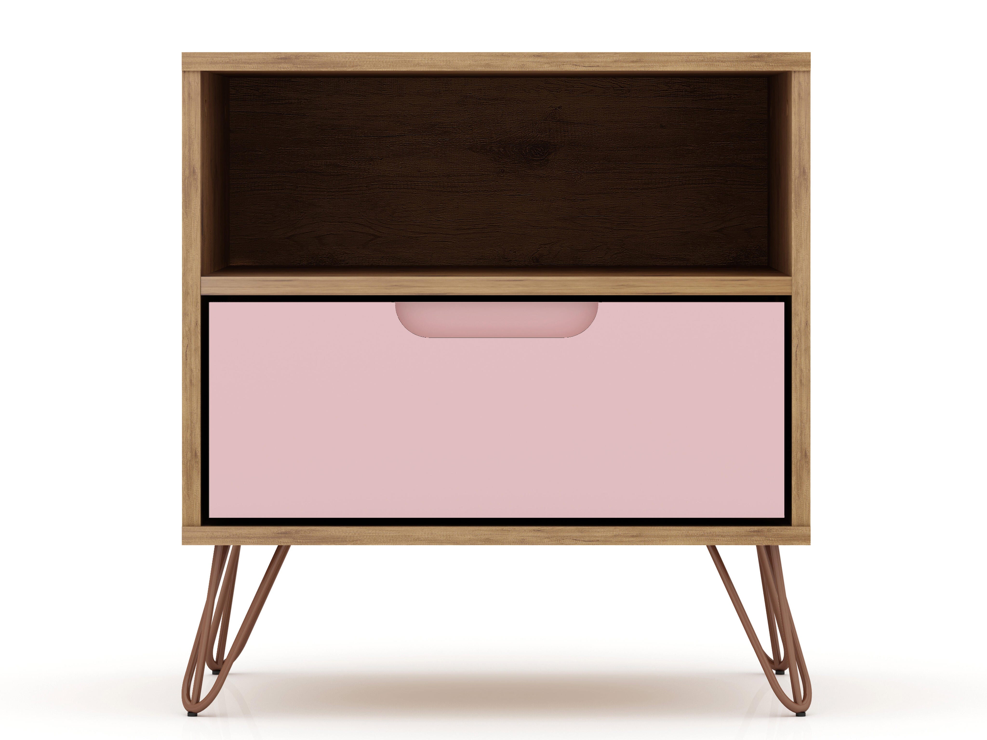 Modern One Drawer Nightstand, Natural/Rose Pink, large