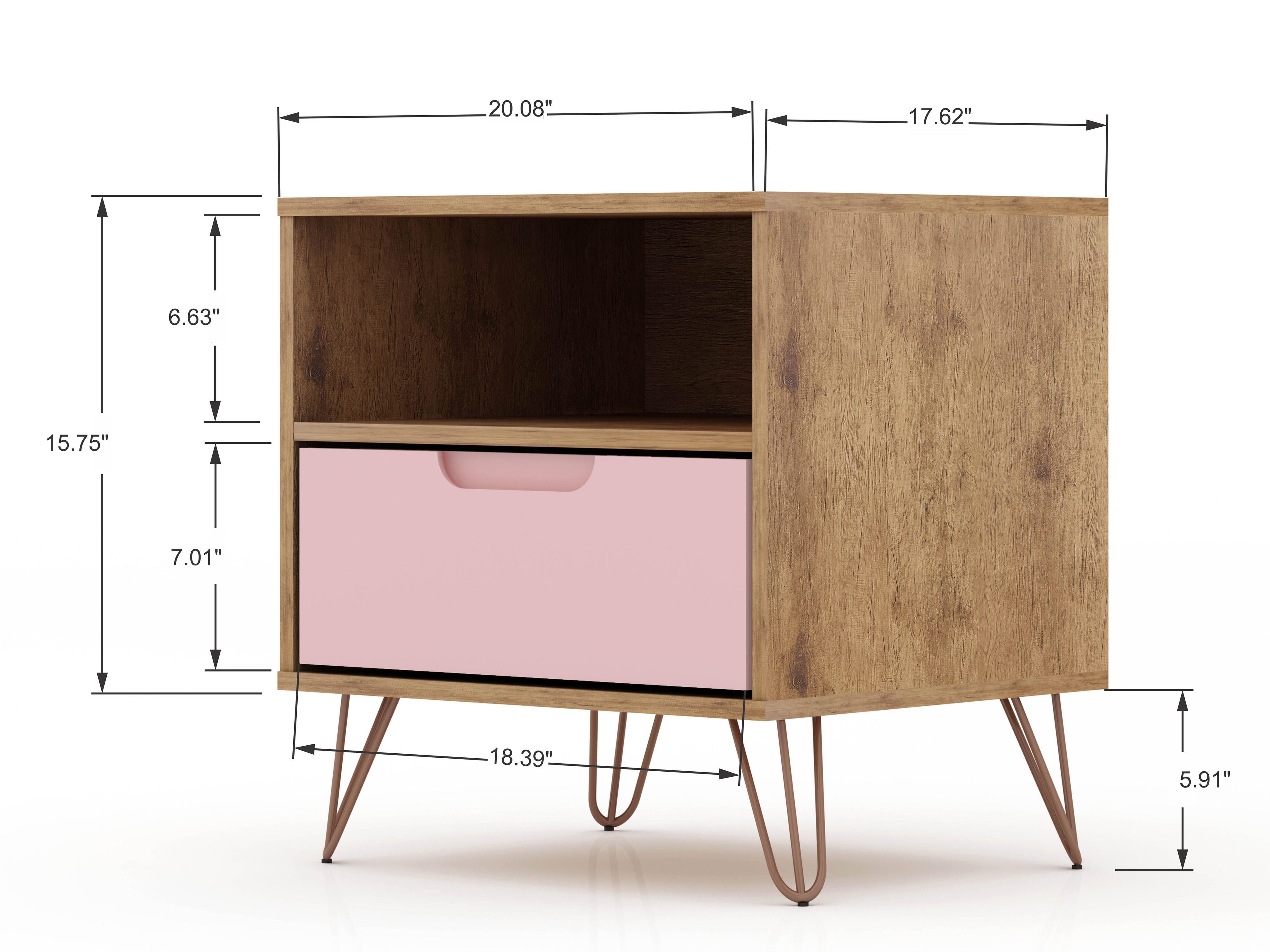 Modern One Drawer Nightstand, Natural/Rose Pink, large
