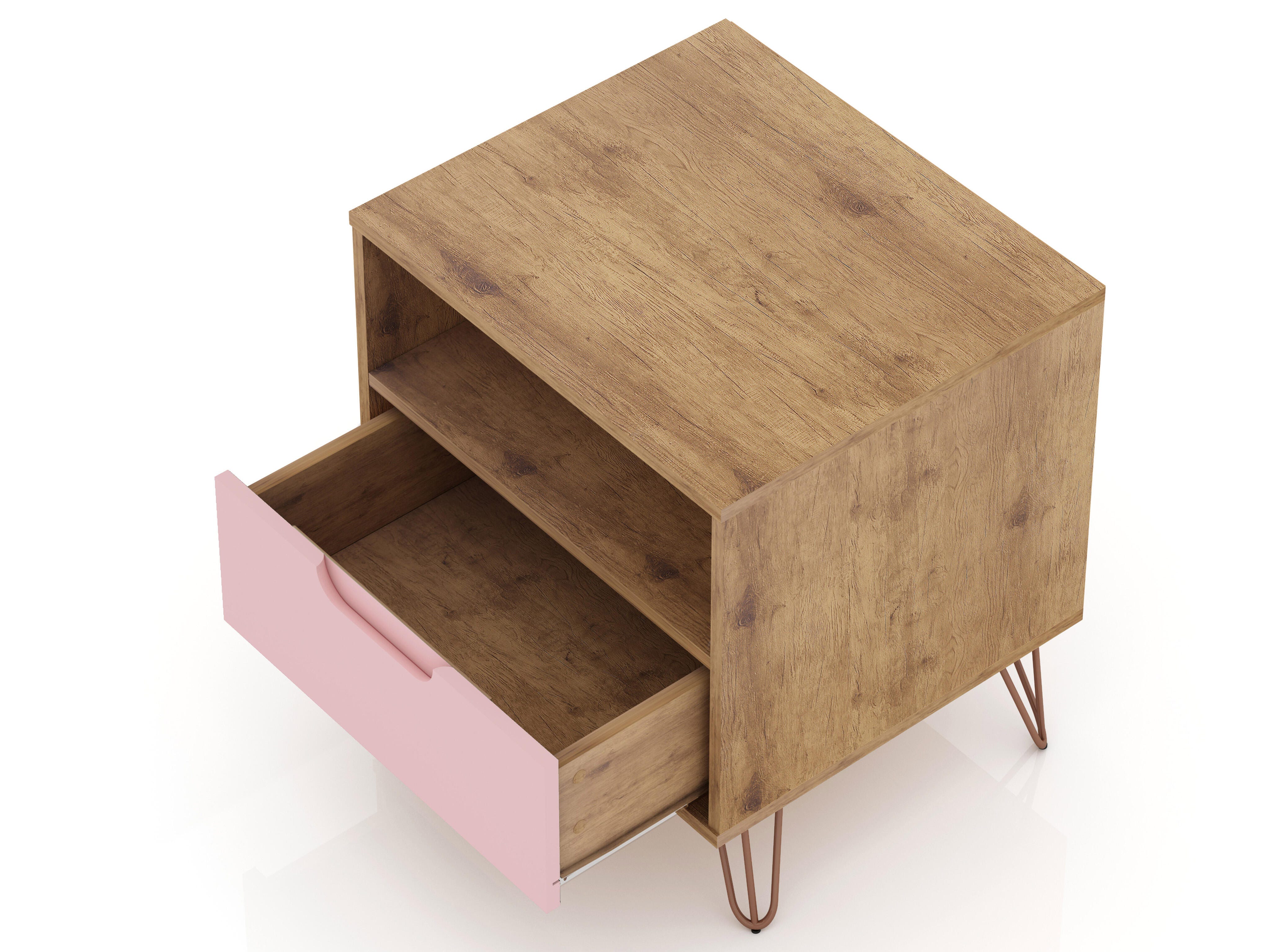 Modern One Drawer Nightstand, Natural/Rose Pink, large