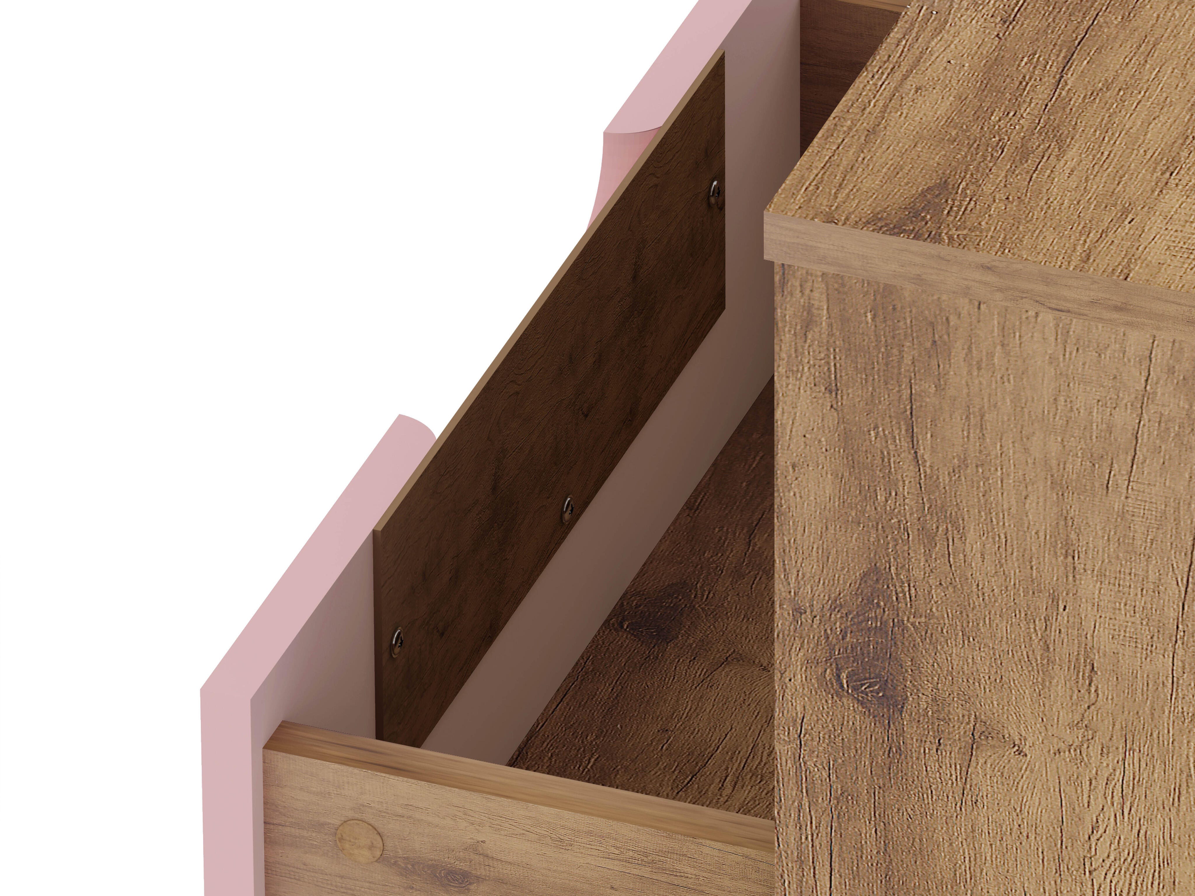 Modern One Drawer Nightstand, Natural/Rose Pink, large