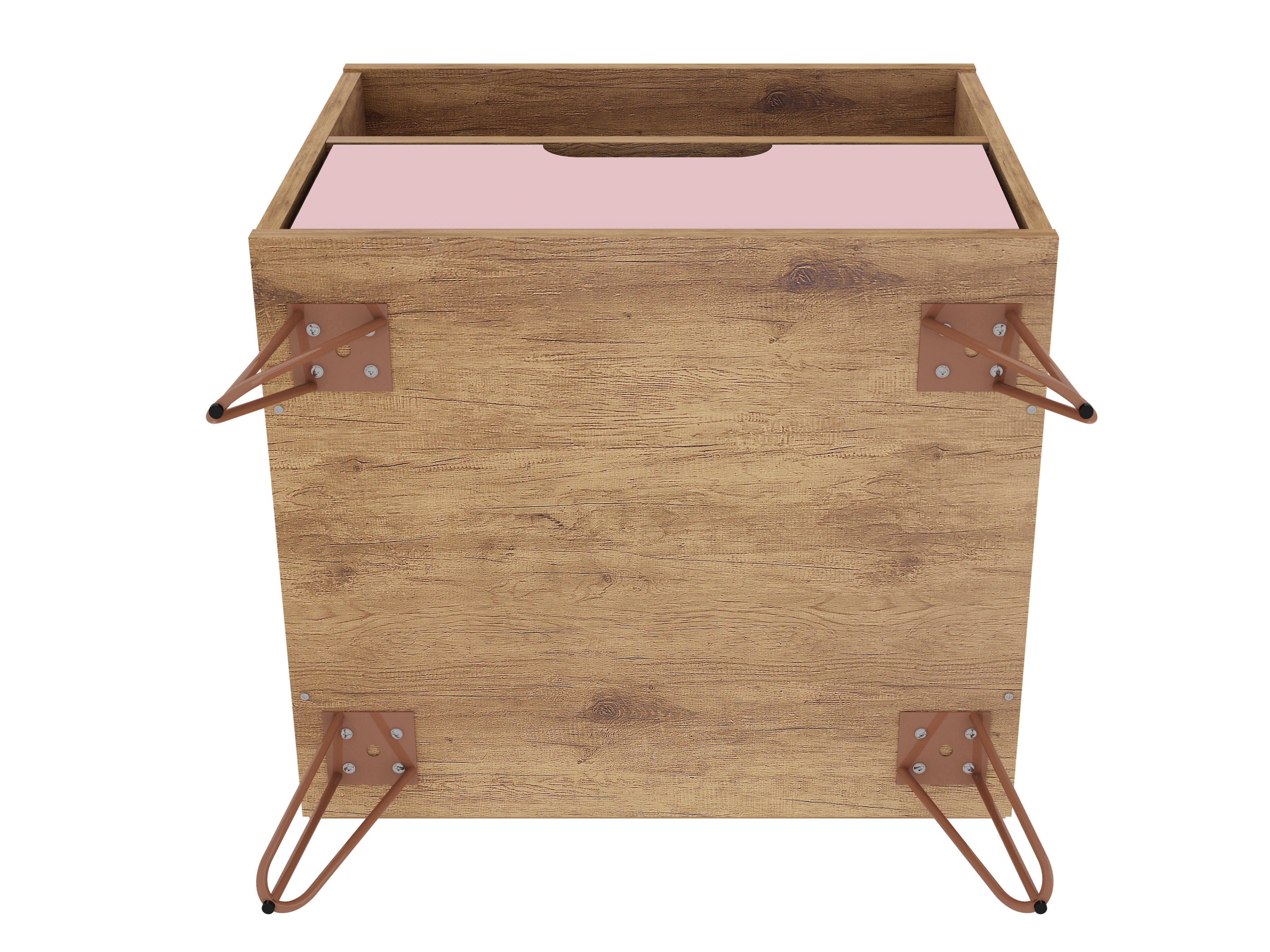 Modern One Drawer Nightstand, Natural/Rose Pink, large