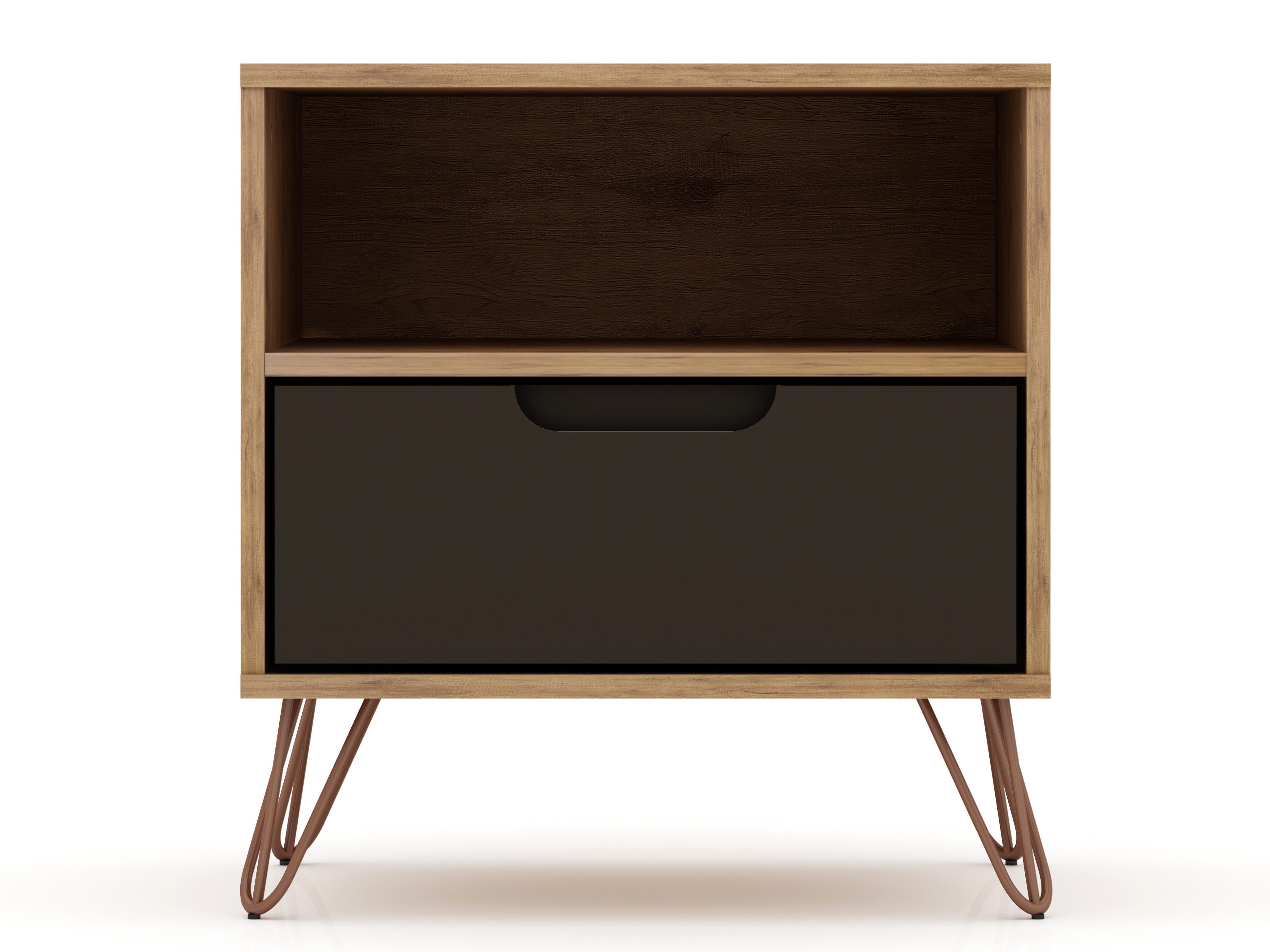 Modern One Drawer Nightstand, Natural/Gray, large