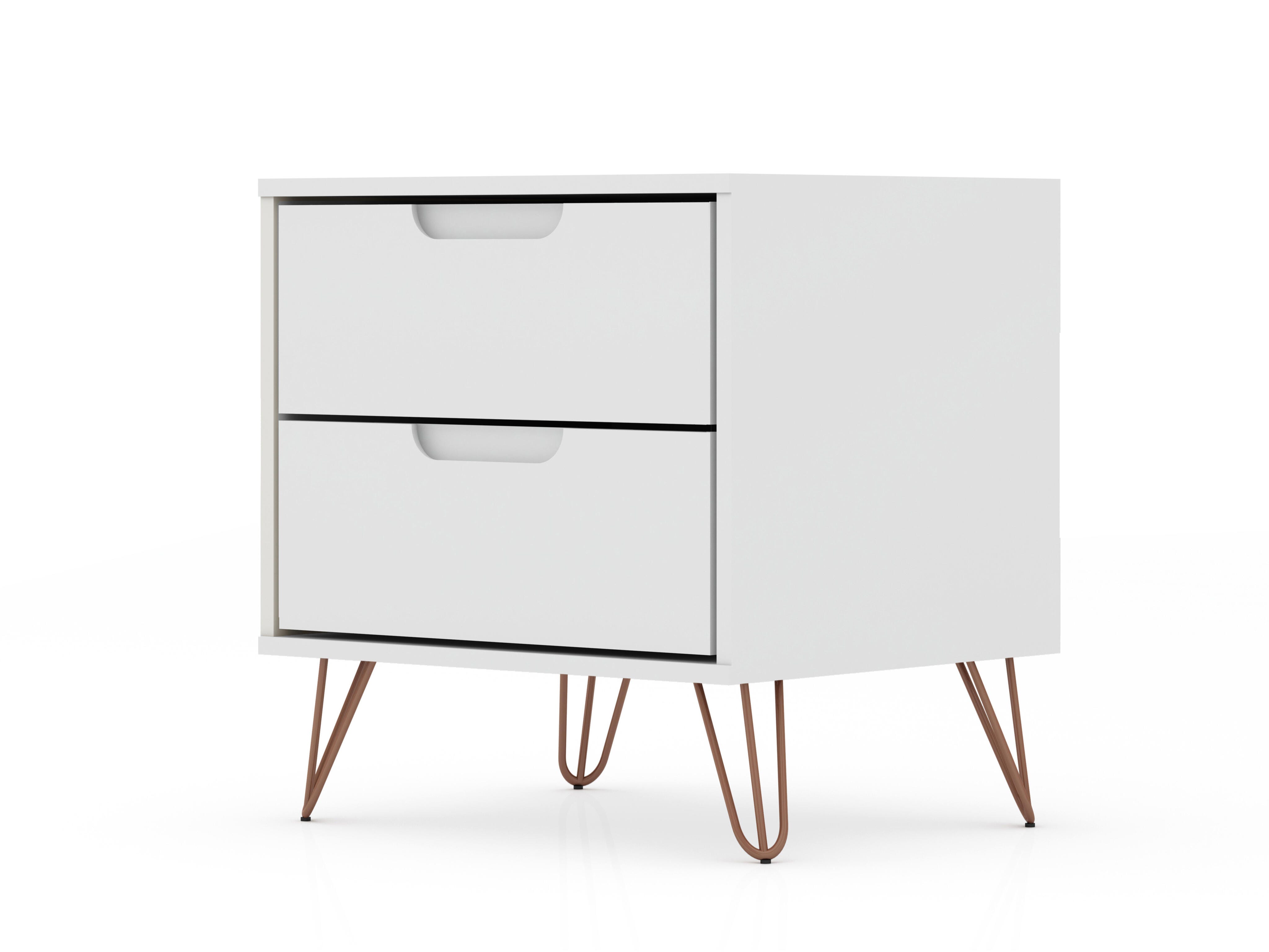 Modern Two Drawer Nightstand, White, large