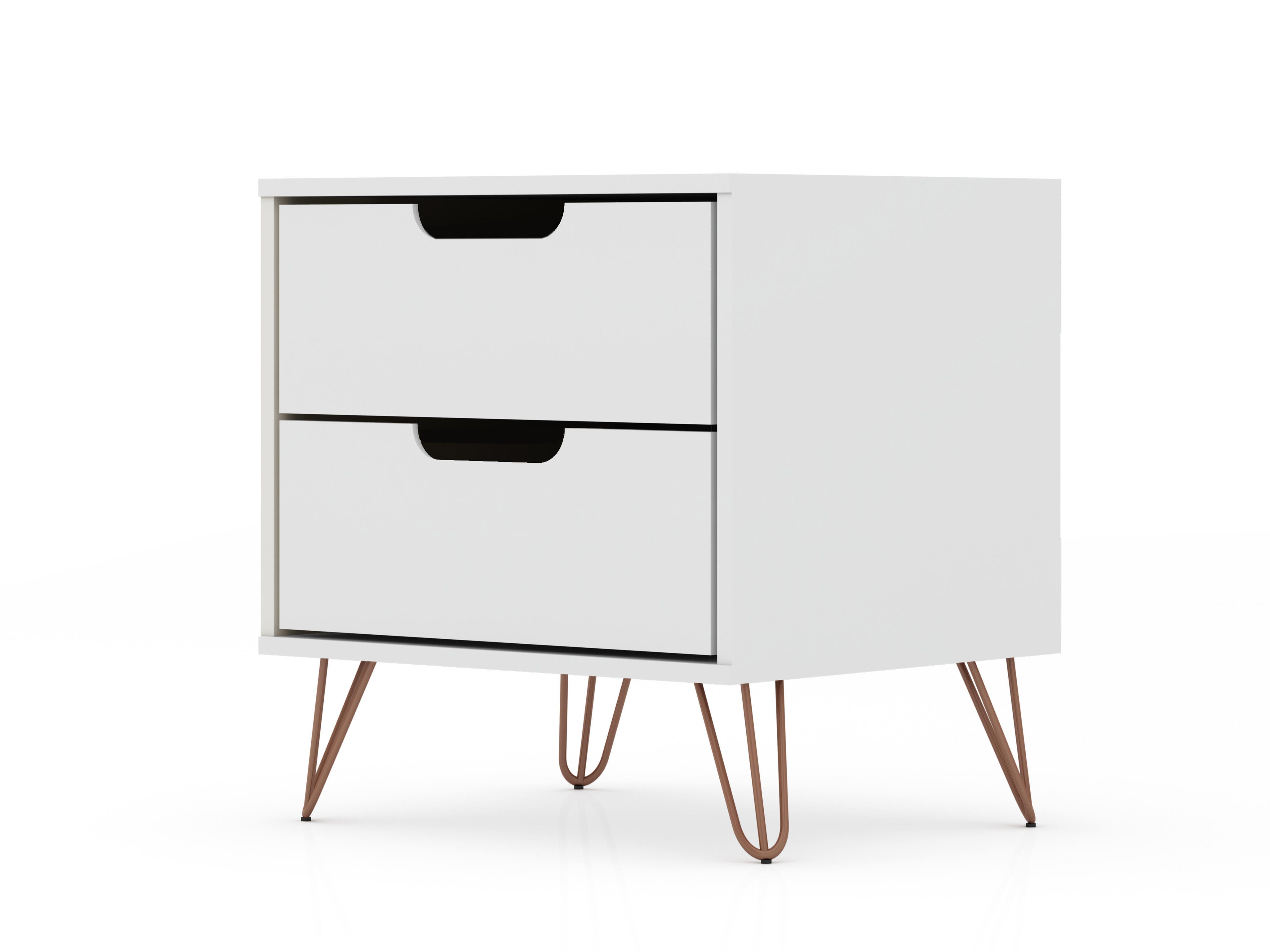 Modern Two Drawer Nightstand, White, large