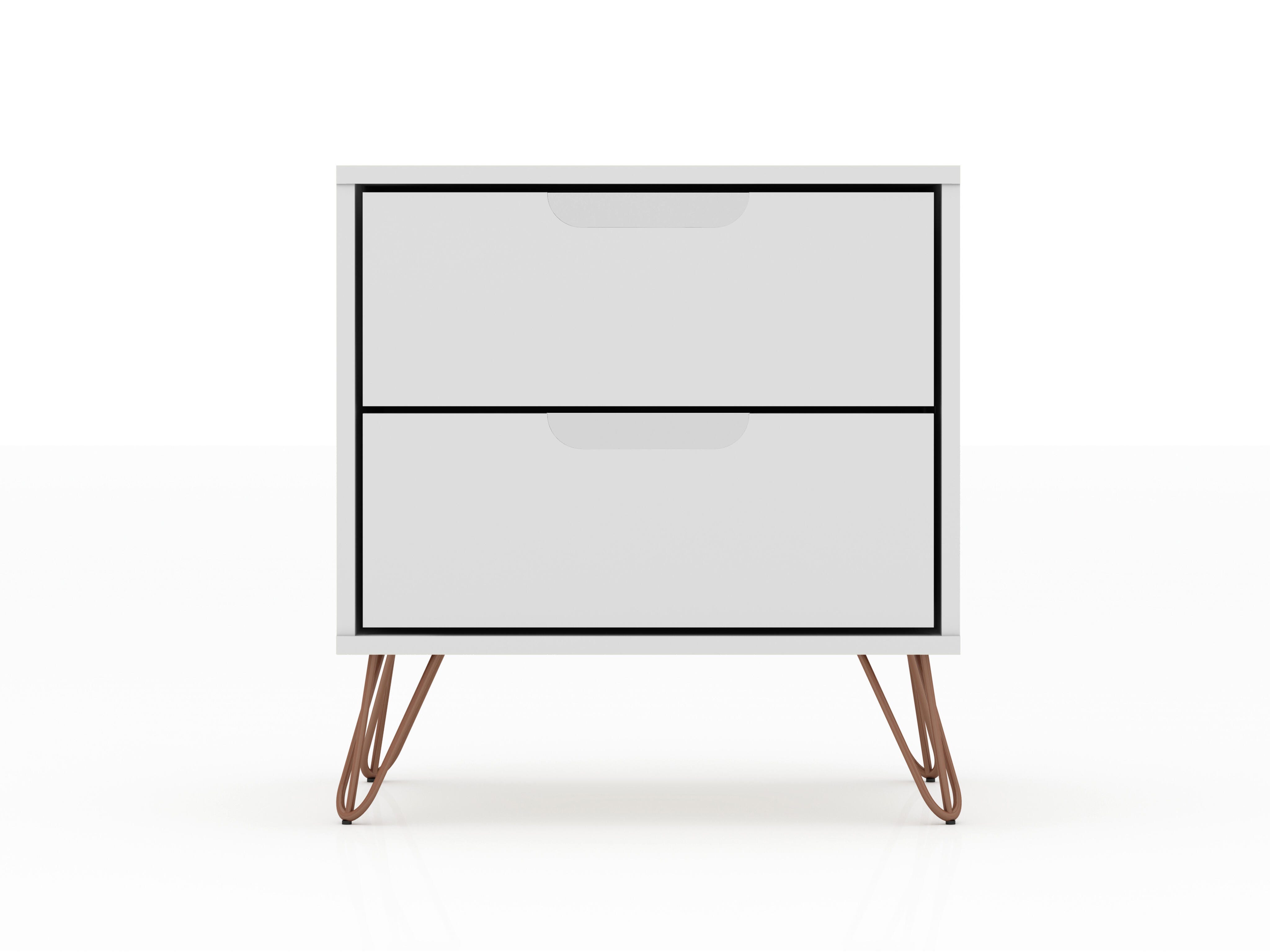 Modern Two Drawer Nightstand, White, large