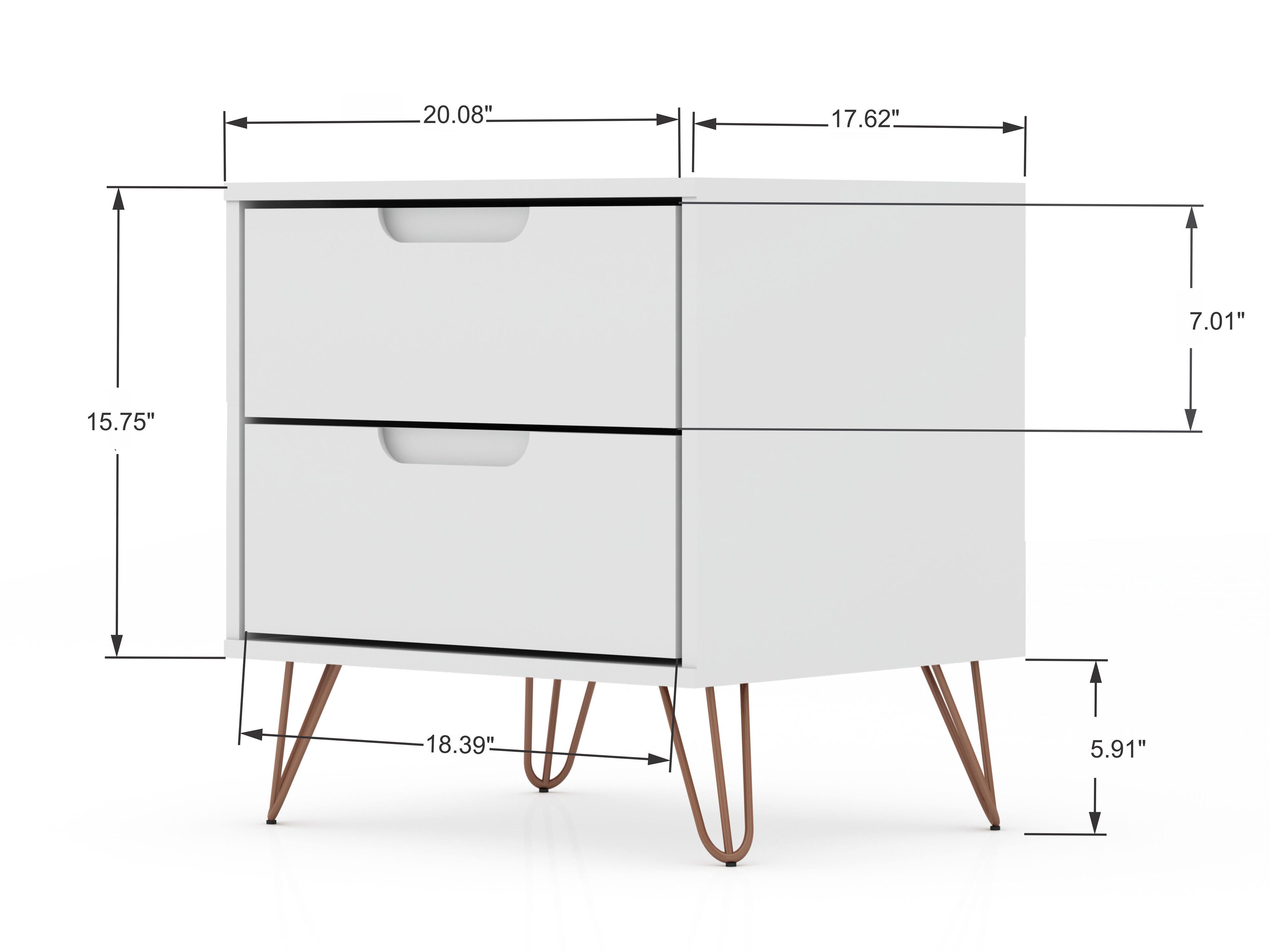Modern Two Drawer Nightstand, White, large