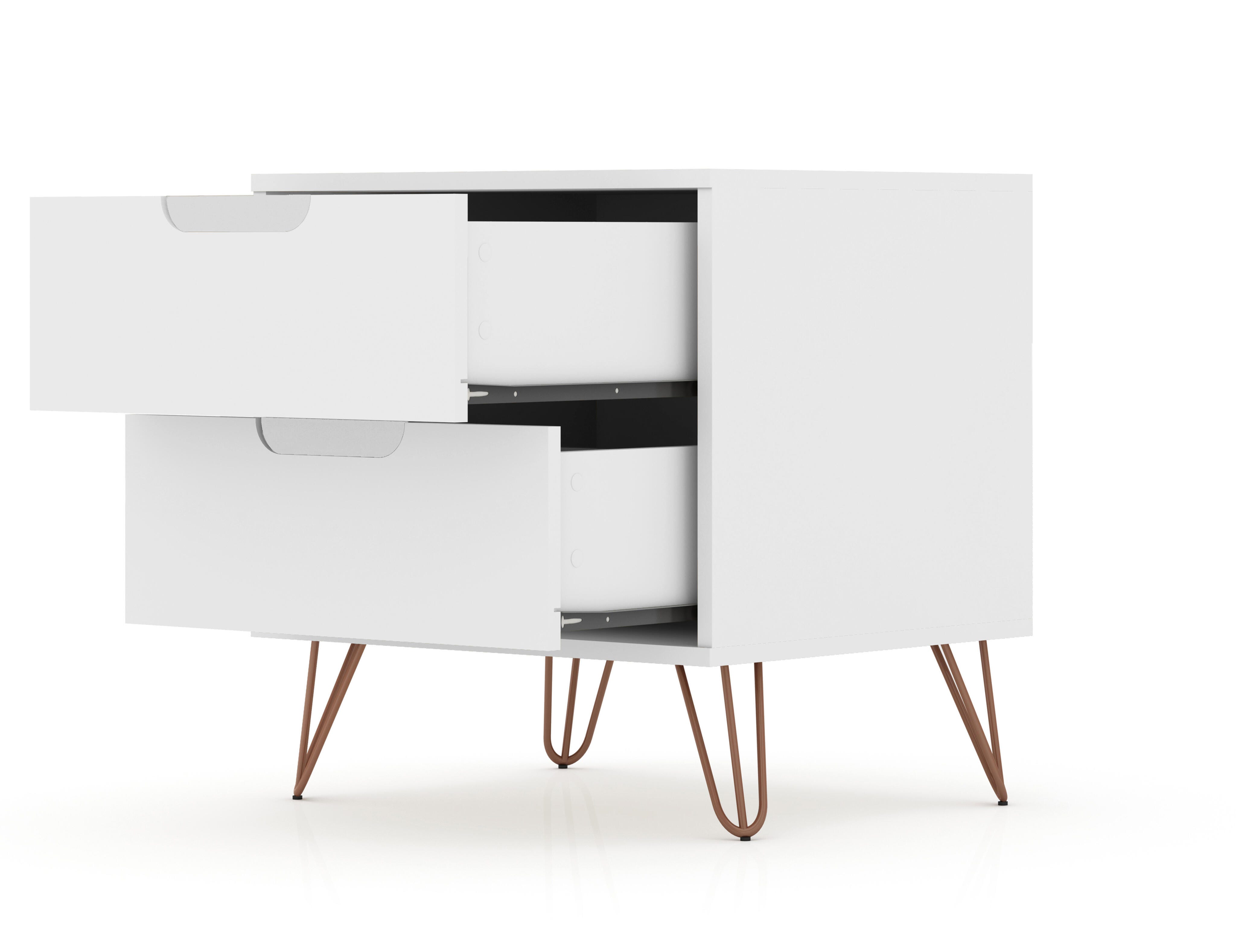 Modern Two Drawer Nightstand, White, large