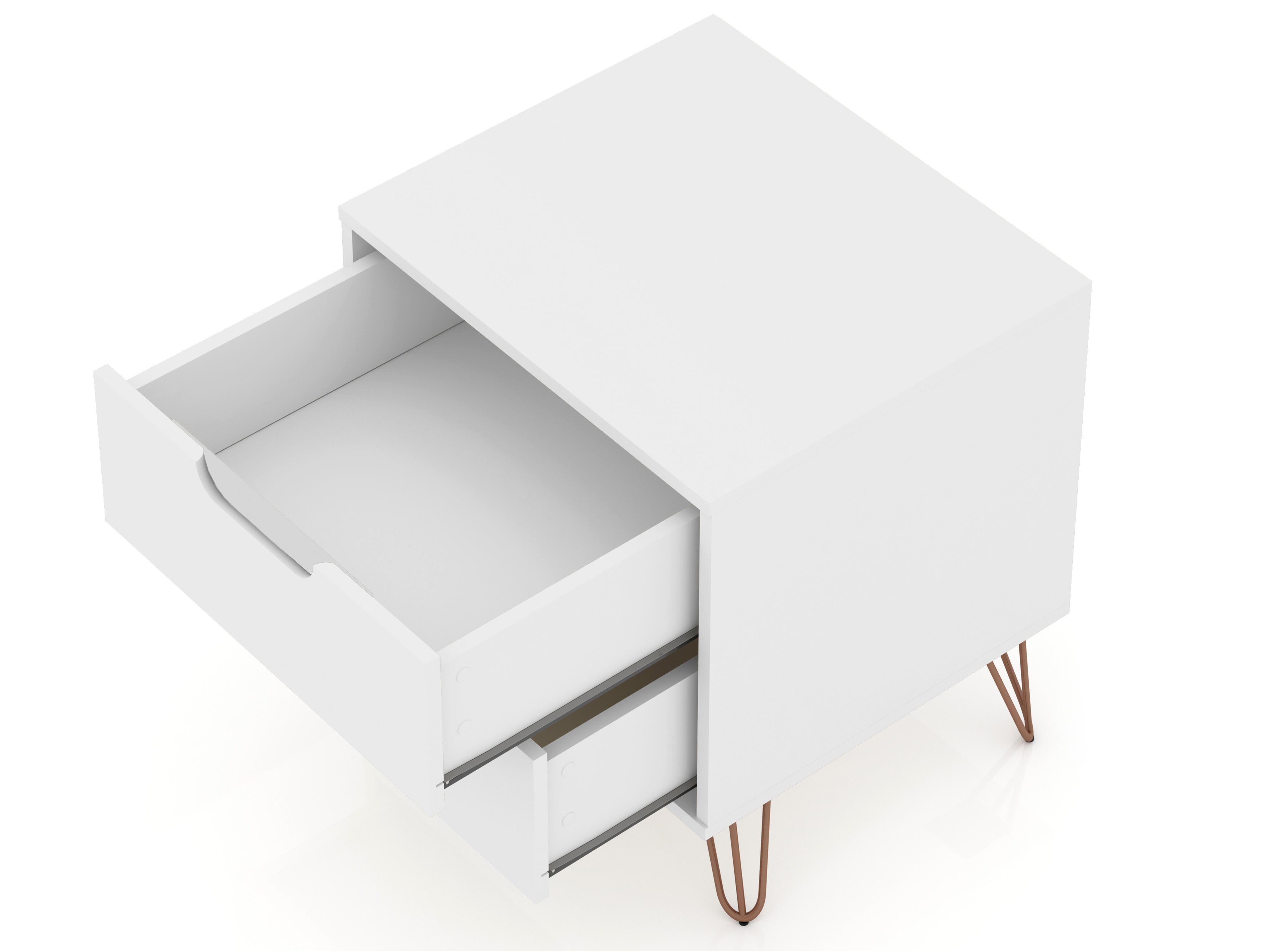Modern Two Drawer Nightstand, White, large