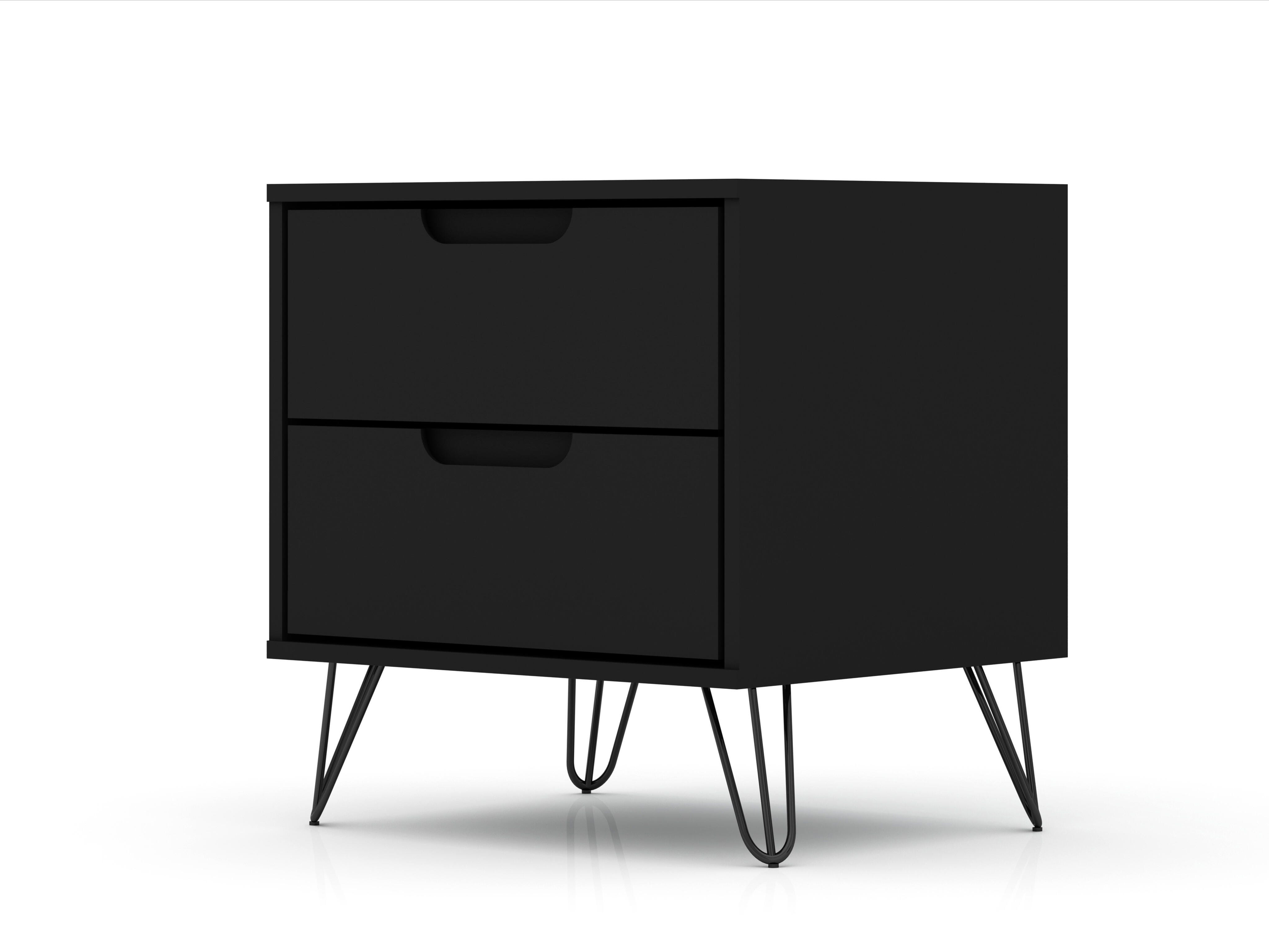 Modern Two Drawer Nightstand, Black, large