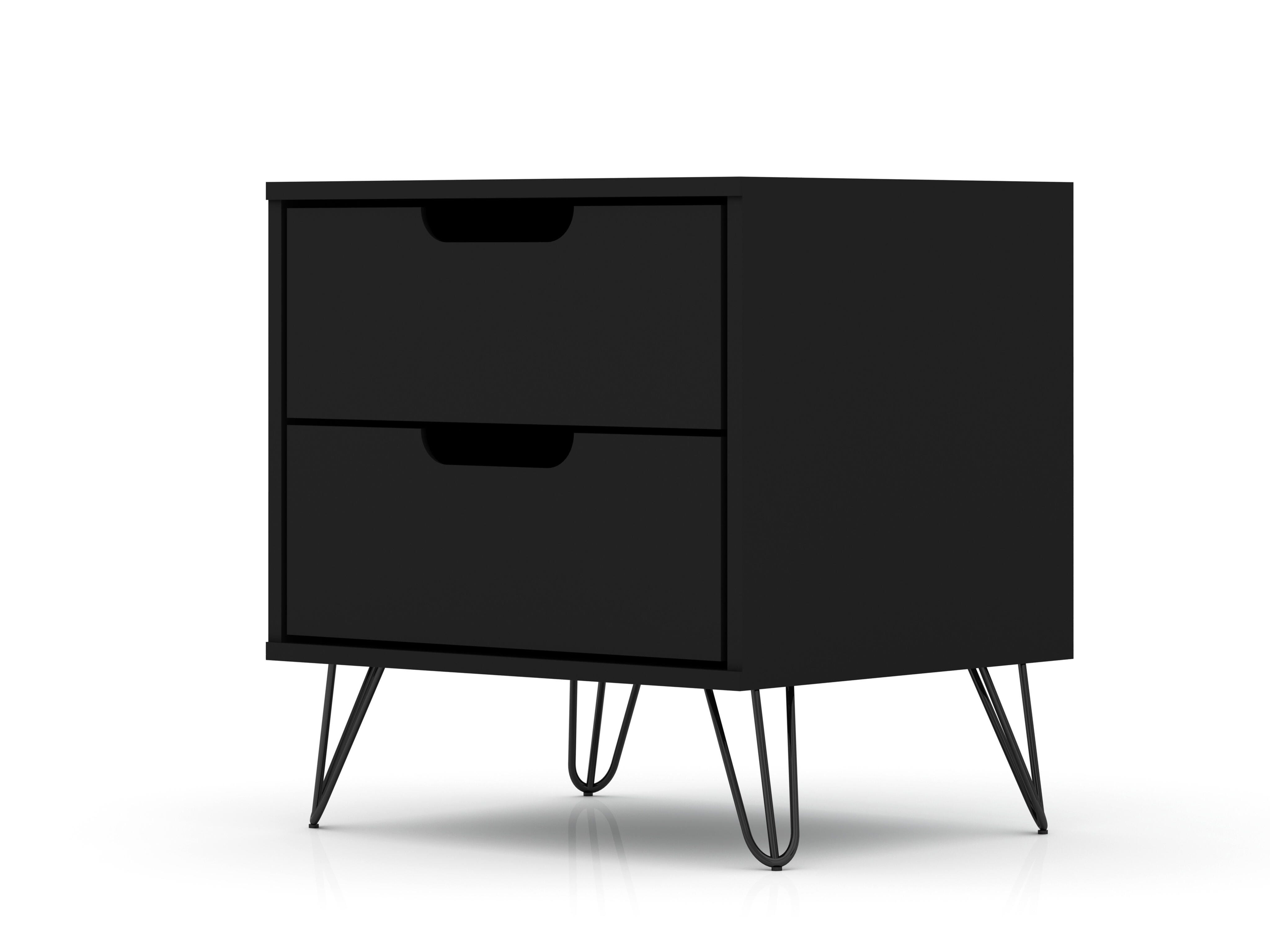 Modern Two Drawer Nightstand, Black, large