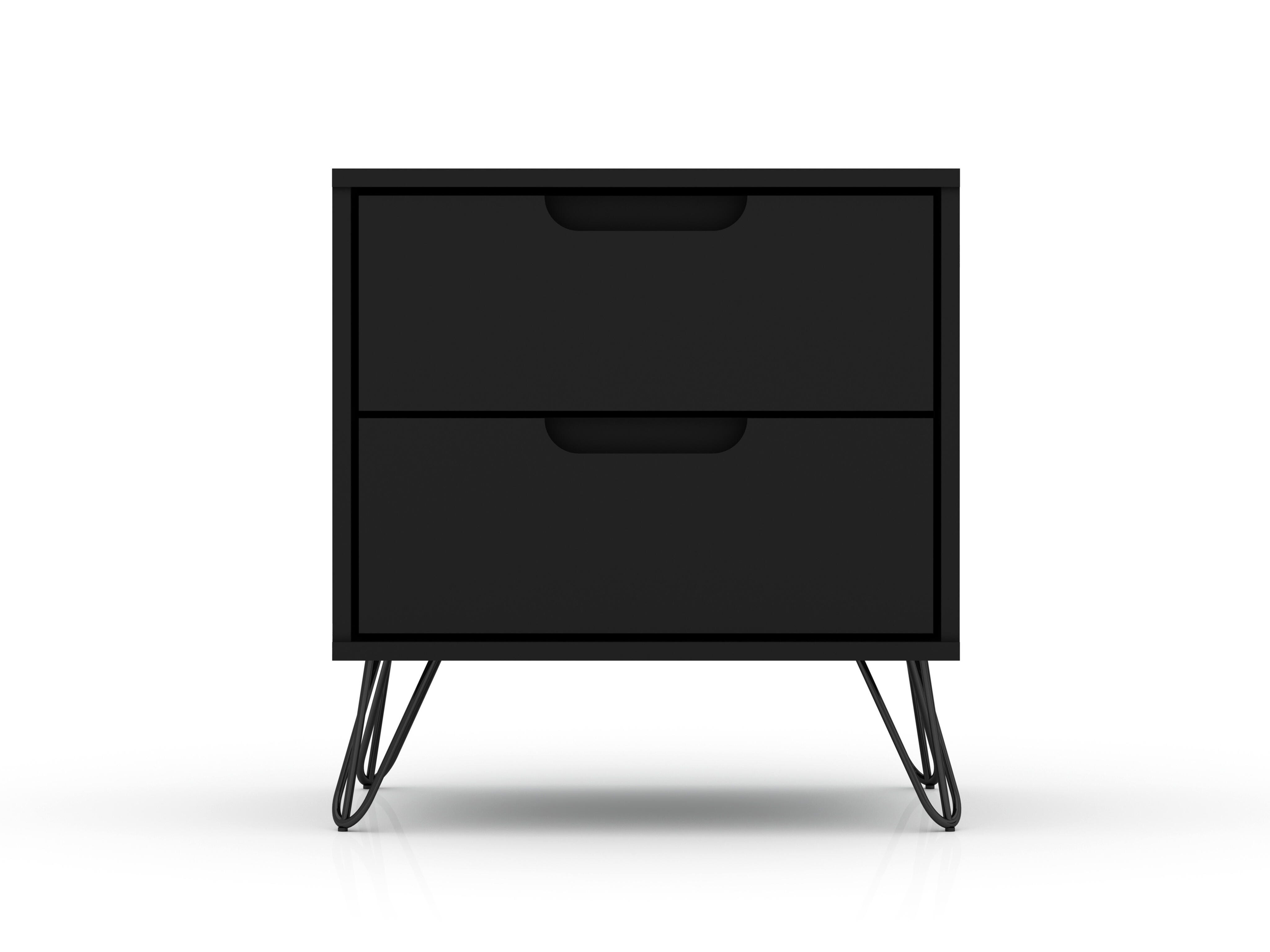 Modern Two Drawer Nightstand, Black, large