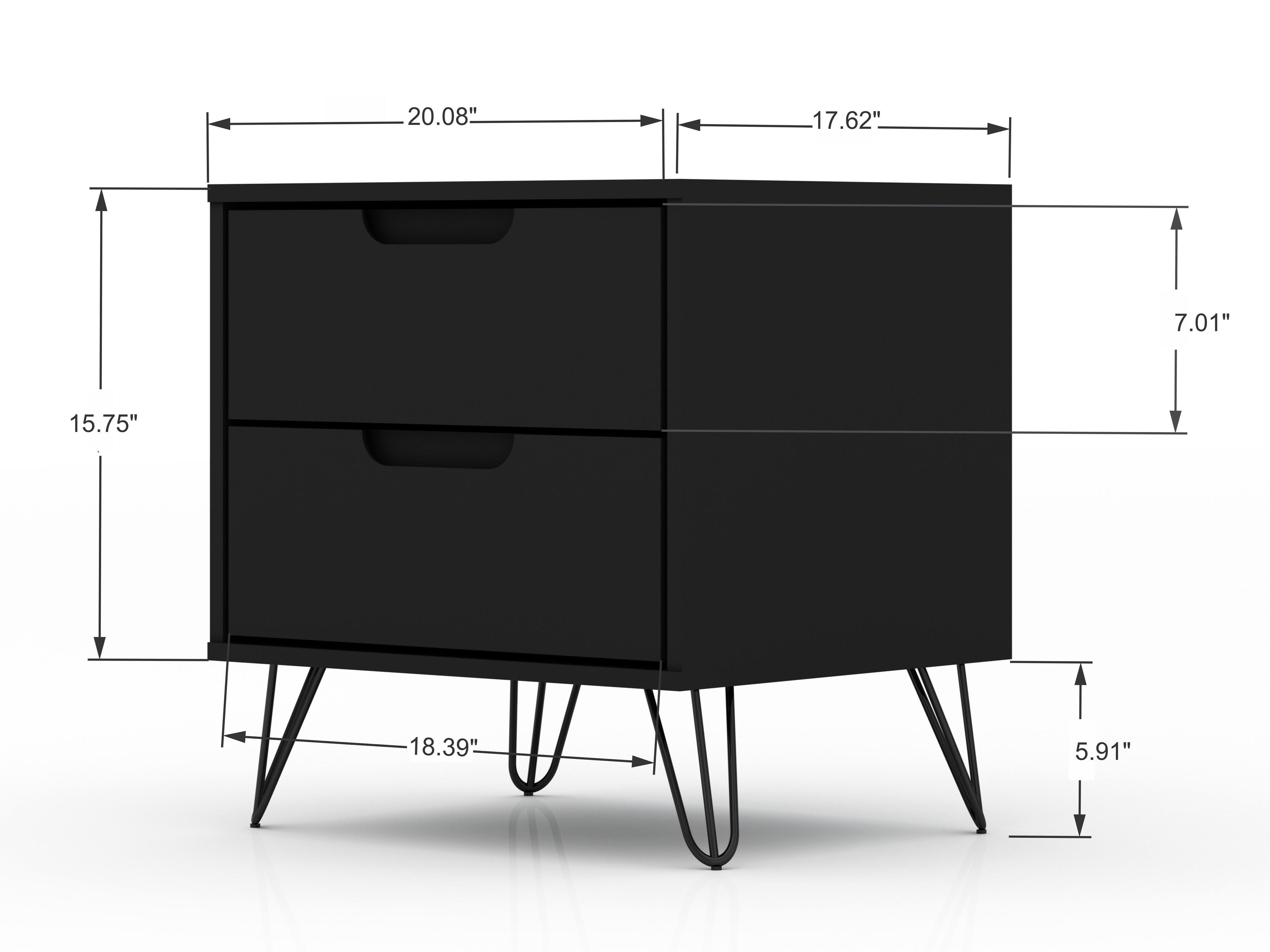 Modern Two Drawer Nightstand, Black, large