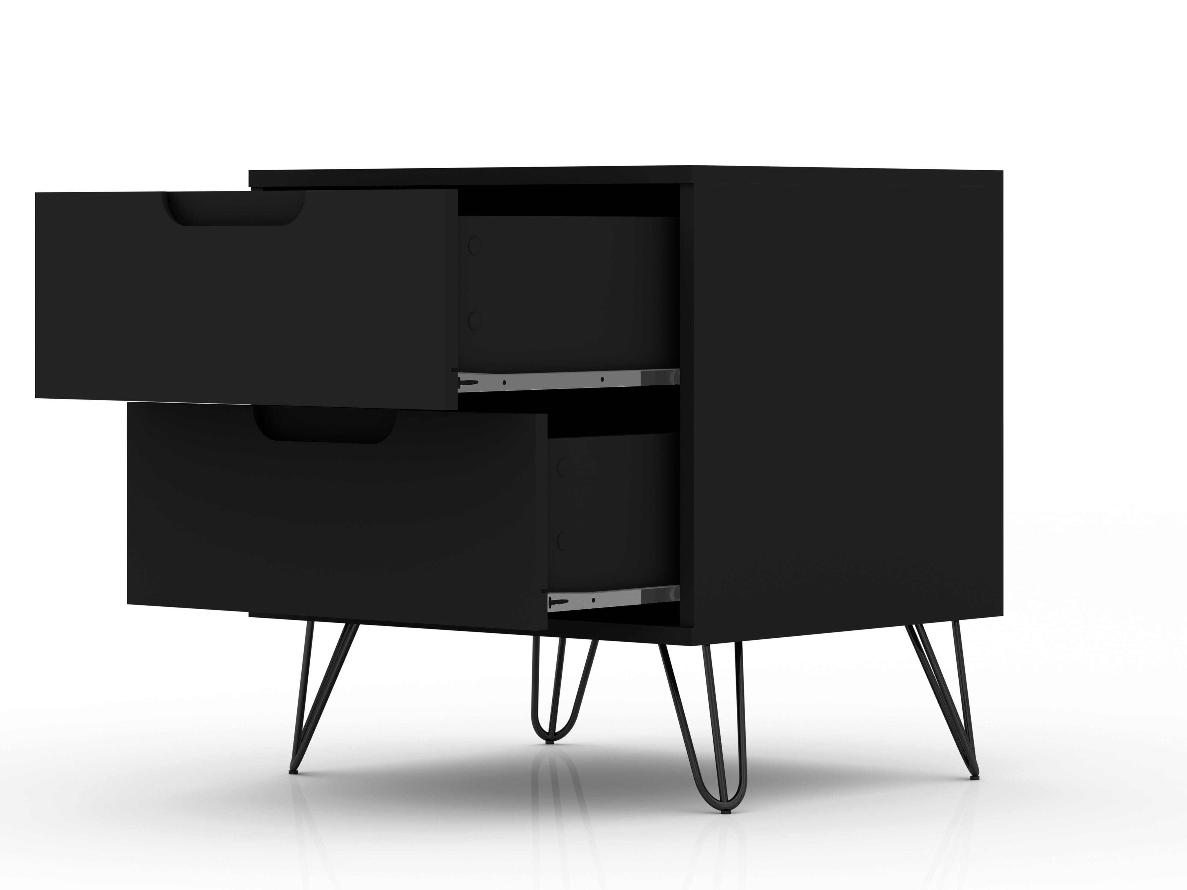Modern Two Drawer Nightstand, Black, large