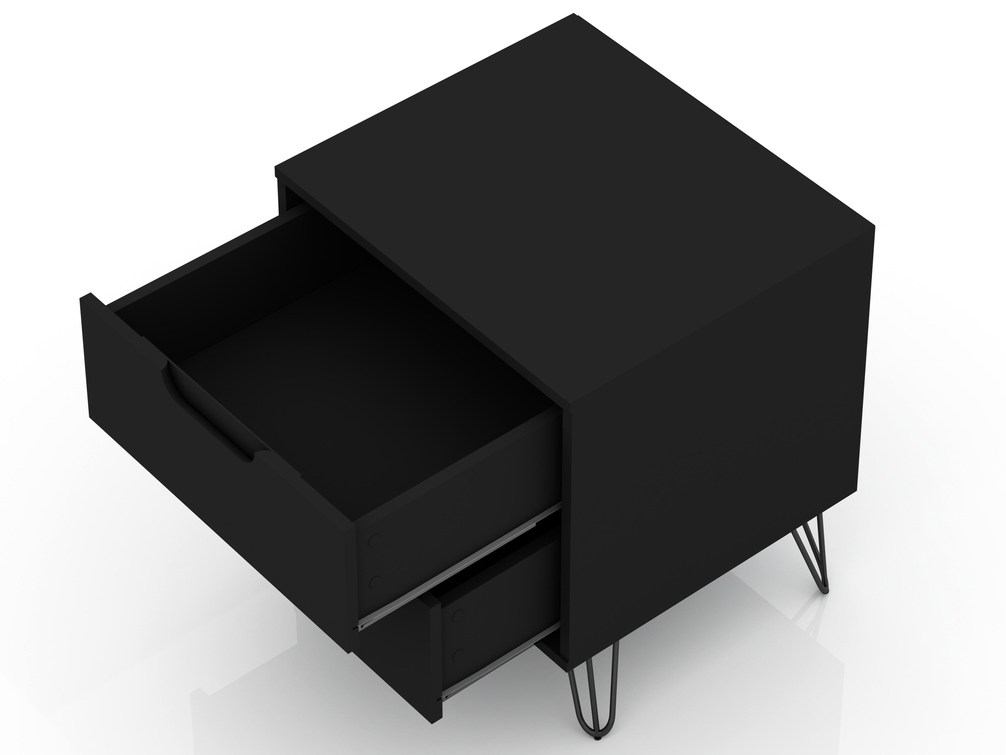 Modern Two Drawer Nightstand, Black, large