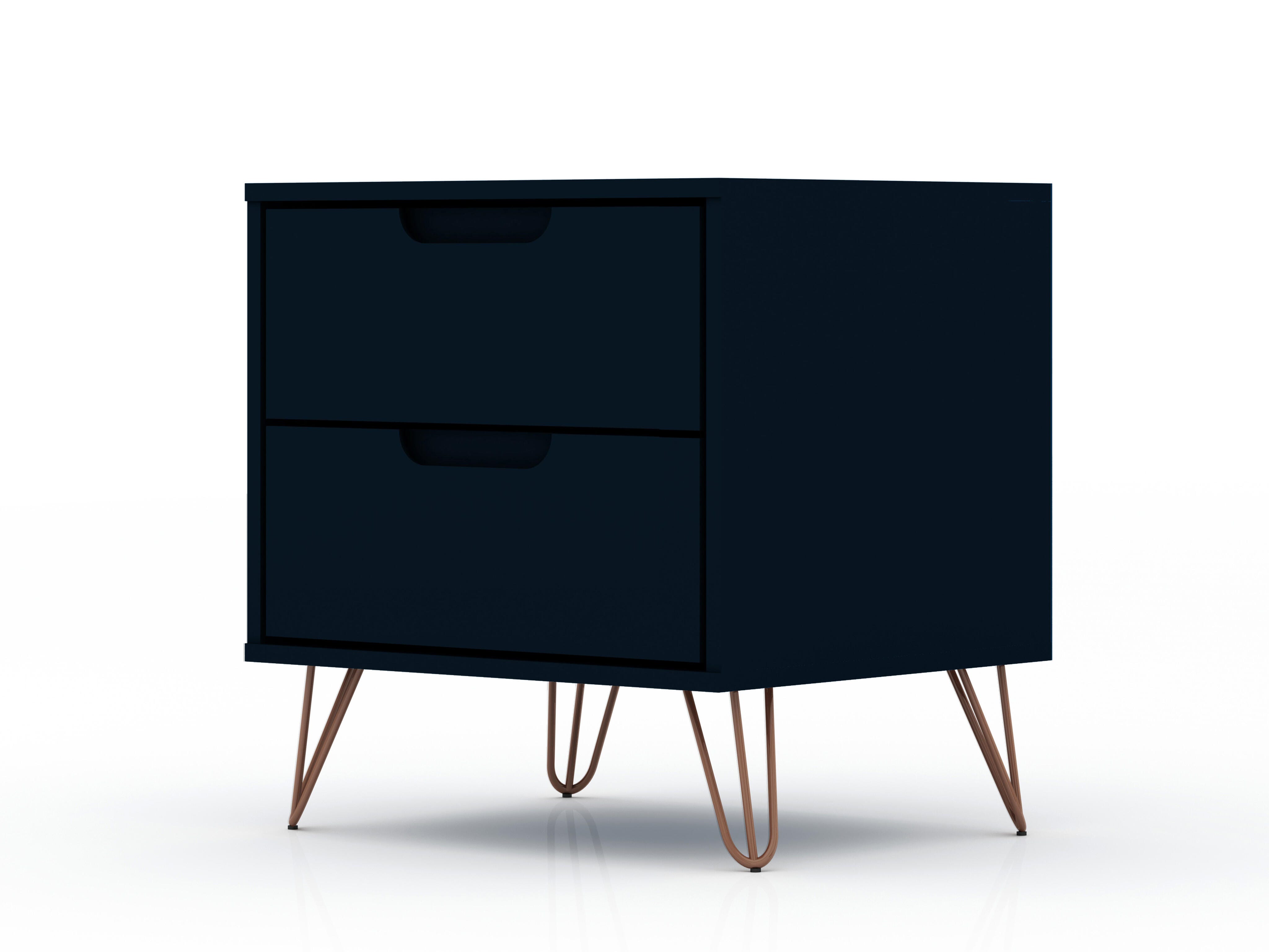 Modern Two Drawer Nightstand, Blue, large