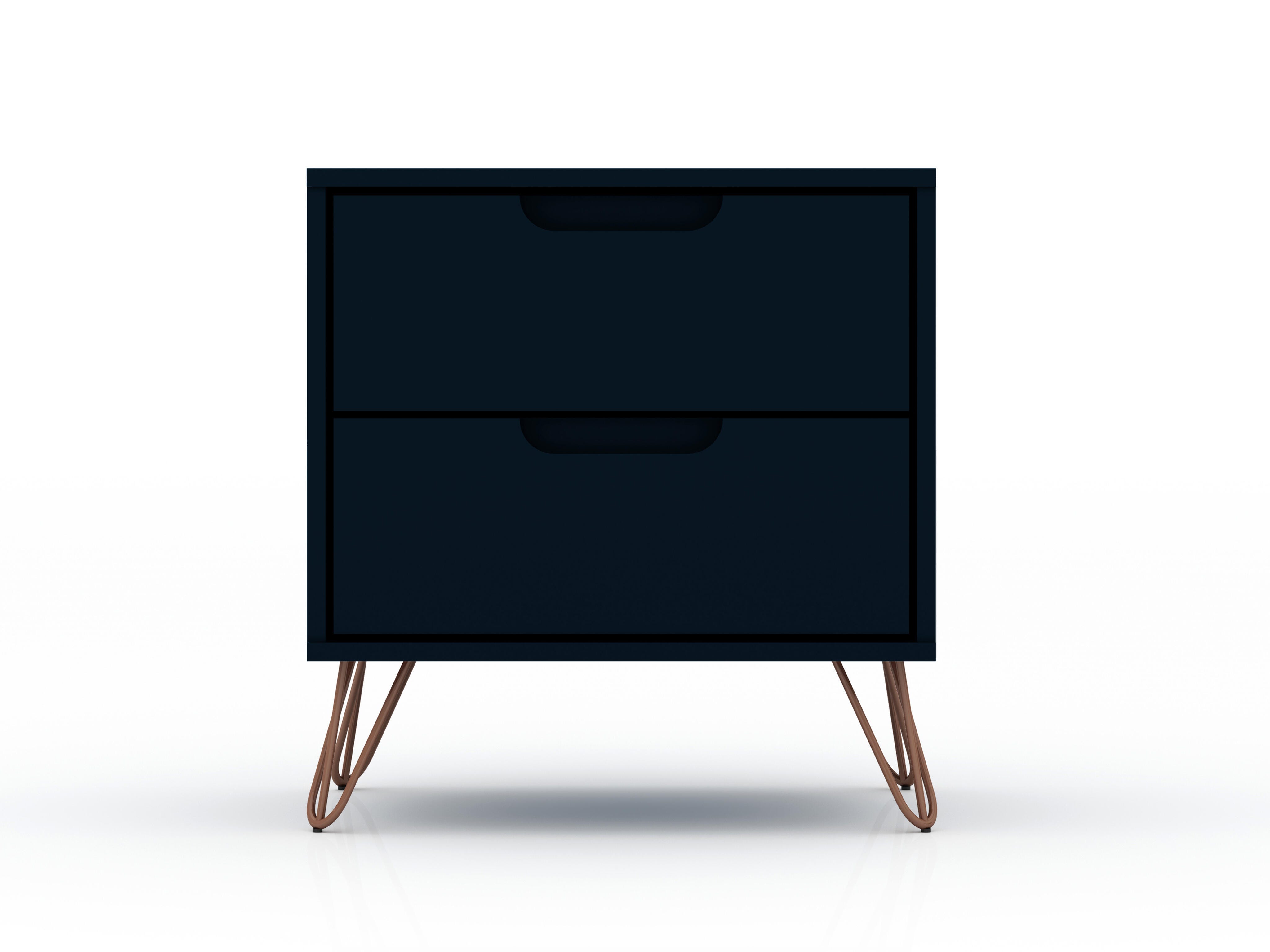 Modern Two Drawer Nightstand, Blue, large